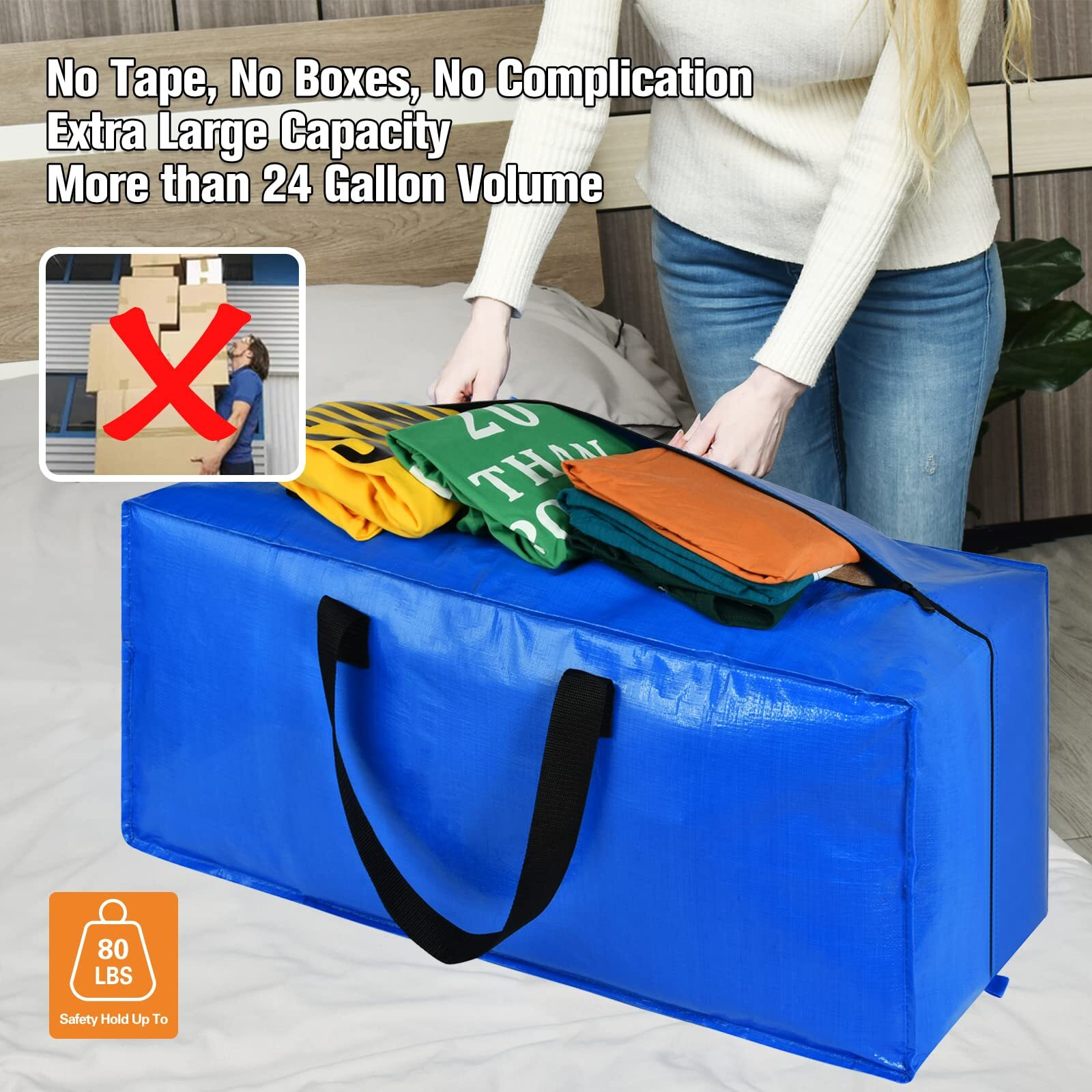 Moving Bags, Storage Totes, Extra Large Storage Bags For Moving Supplies, College Dorm Essentials, Bedroom Closet, Packing Bags With Backpack Handles Zipper Compatible With Ikea Frakta Cart(12 Pack)