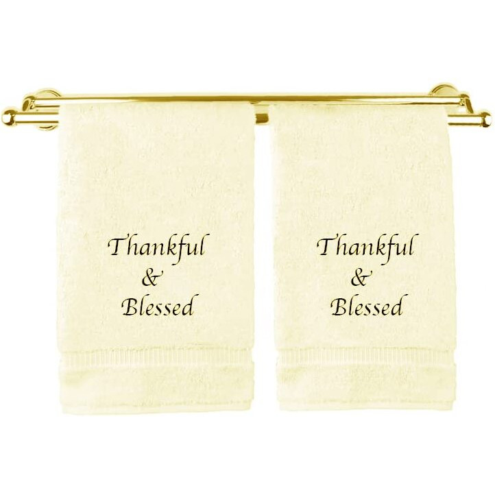 Liberty21 Embroidered Hand Towels With Inspirational Message Thankful & Blessed (2 Hand Towels) For Bathroom, Kitchen Or Spa. (Cream)