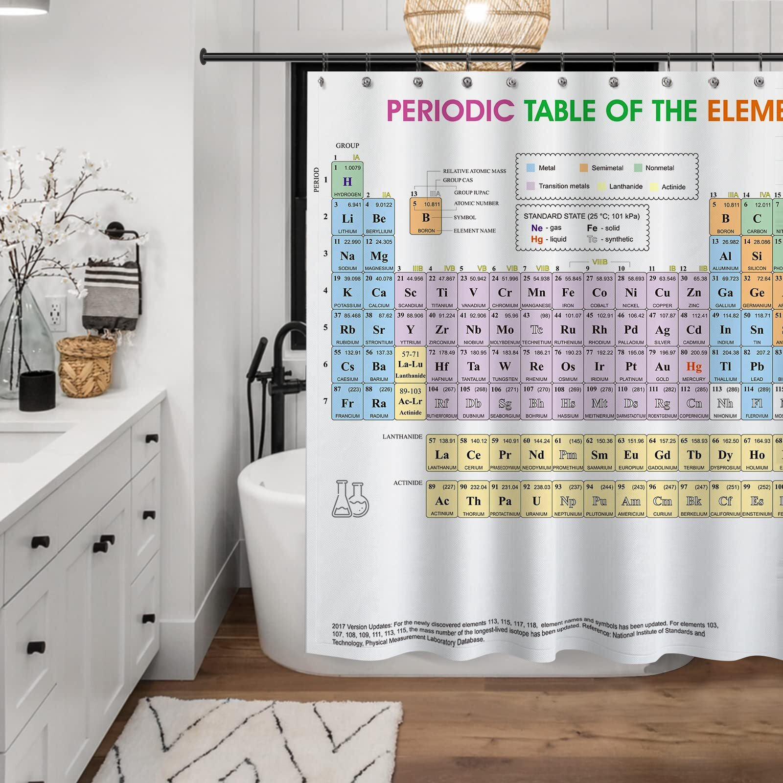 Updated Periodic Table Of Elements Fabric Shower Curtains For Chemistry Students And Teacher Use As Poster.