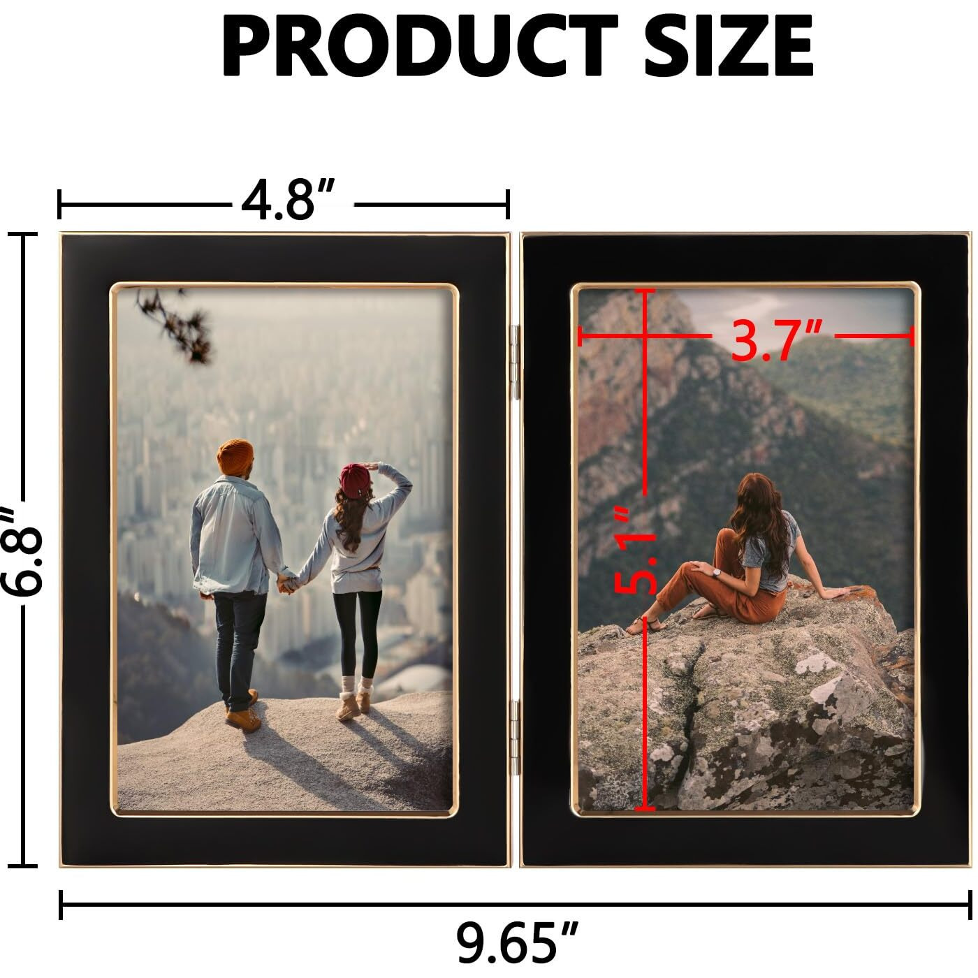 Giftgarden 4X6 Double Picture Frame Black With Tempered Glass Display 4 By 6 Photo, Metal Hinged Folding Frame For Tabletop Or Wall