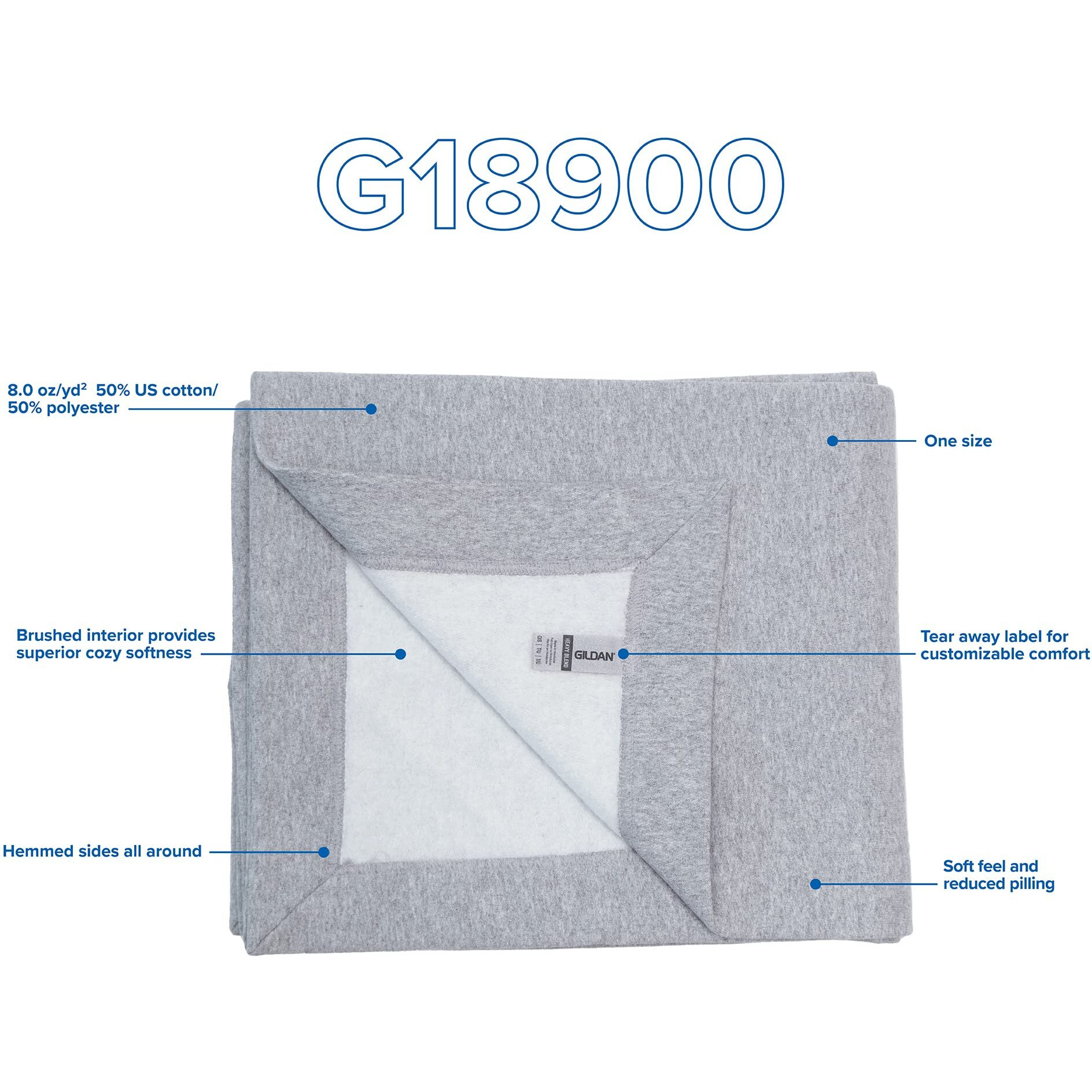 Gildan Heavy Blend Fleece Blanket, Style G18900, Black, 50"" X 60""