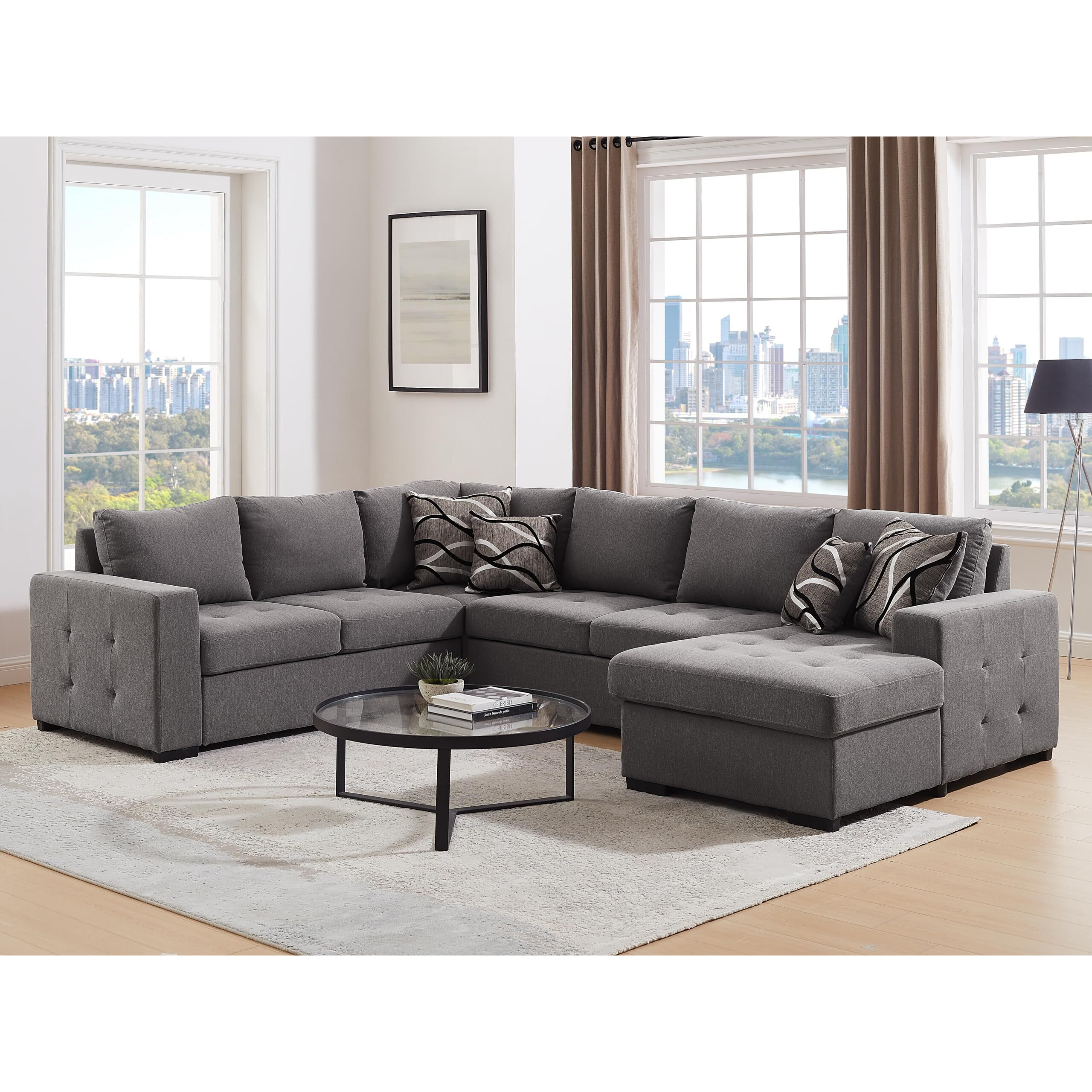 Thsuper Sectional Sleeper Sofa Bed With Storage Chaise, U Shape Oversized Sectional Couch With Pull Out Bed For Living Room Gray, 6 Seater Gray