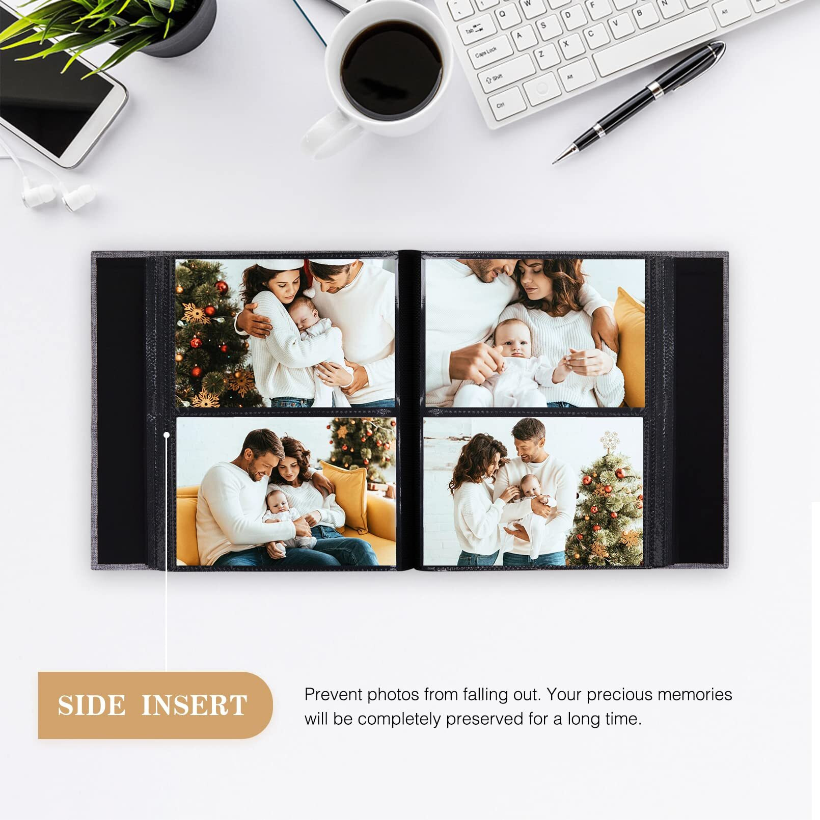 Potricher Small Photo Album 4X6 200 Photos Linen Cover Picture Photo Book For Family Wedding Anniversary Baby Vacation (Beige,200 Pockets)
