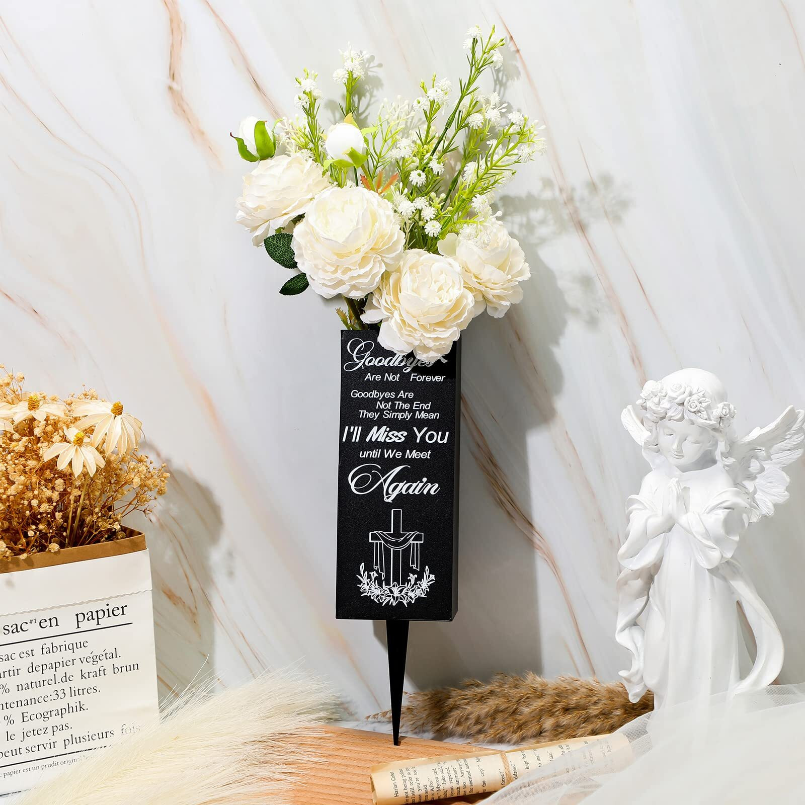 Geosar Cemetery Vases With Spikes Grave Vases For Cemetery Metal Funeral Flower Holder In Loving Memory Sign Memorial Gifts For Loss Of Loved One Grave Marker Decoration (I'Ll Miss You)