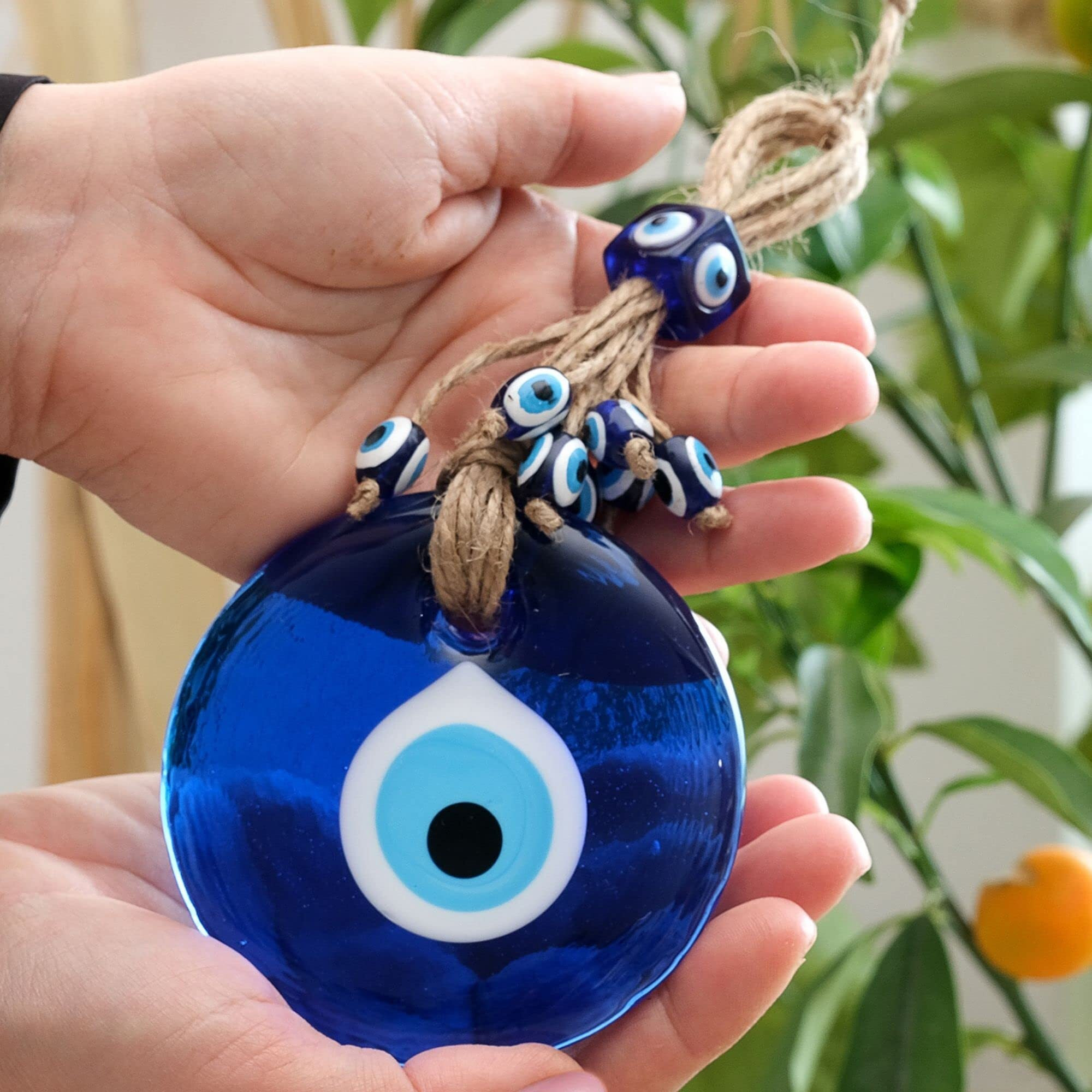 Bcs Blue Evil Eye Decor Home Wall Hanging 4"" Glass Handmade Turkish Nazar Amulet Good Luck And Protection Charm
