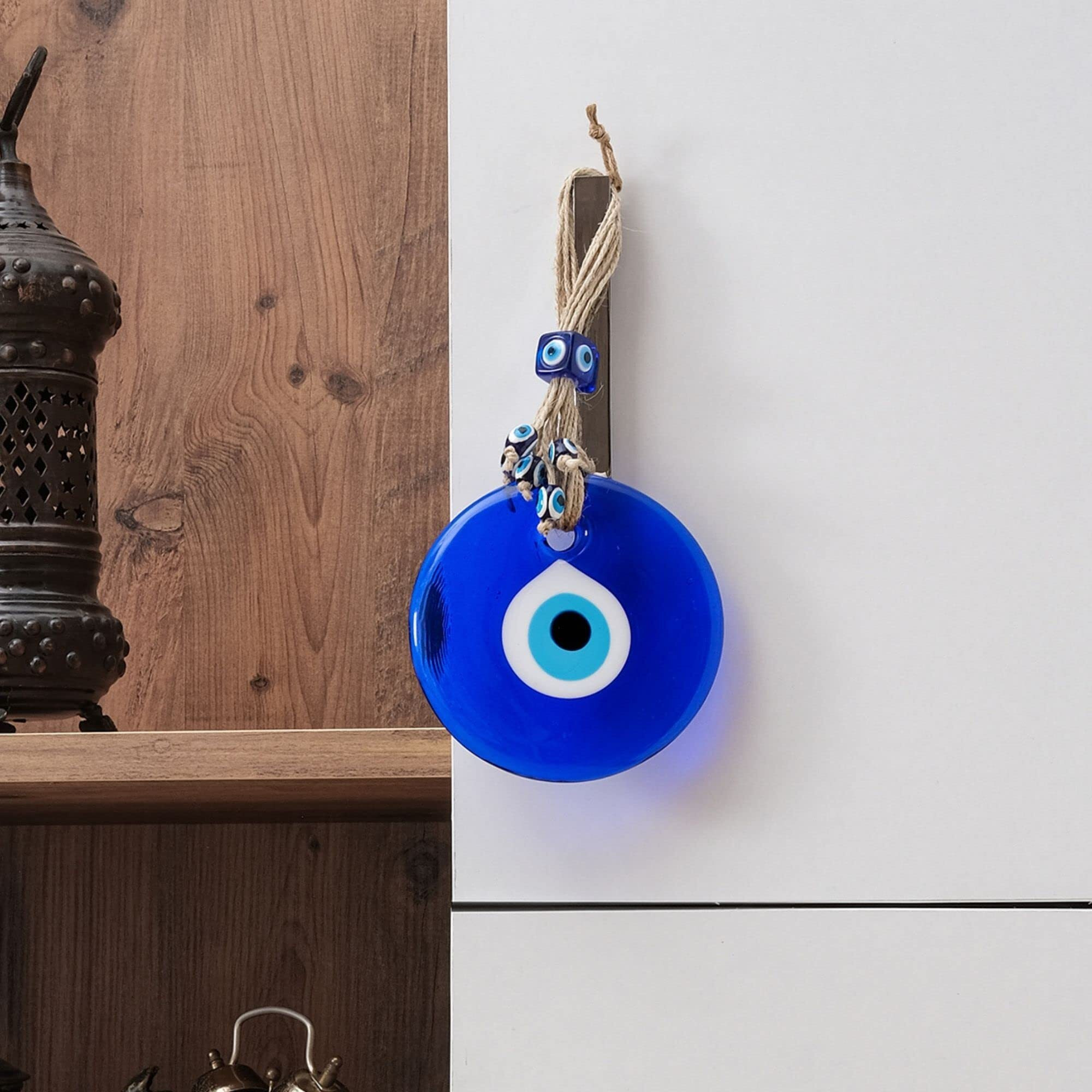 Bcs Blue Evil Eye Decor Home Wall Hanging 4"" Glass Handmade Turkish Nazar Amulet Good Luck And Protection Charm