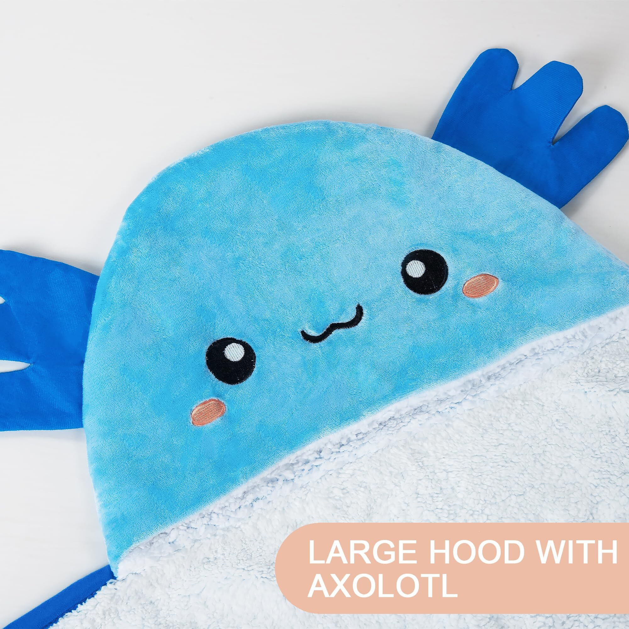 Axolotl Wearable Hooded Blanket For Adults - Super Soft Warm Cozy Plush Flannel Fleece & Sherpa Hoodie Throw Cloak Wrap - Axolotl Gifts For Women Adults And Kids