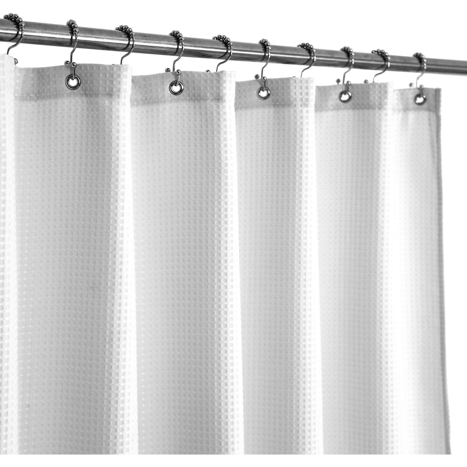 Barossa Design Stall Fabric Shower Curtain Waffle Weave 36 X 84 Inches Extra Long Size, Hotel Grade, Spa, 230Gsm Heavy Duty, Water Repellent, Washable, White, 36X84