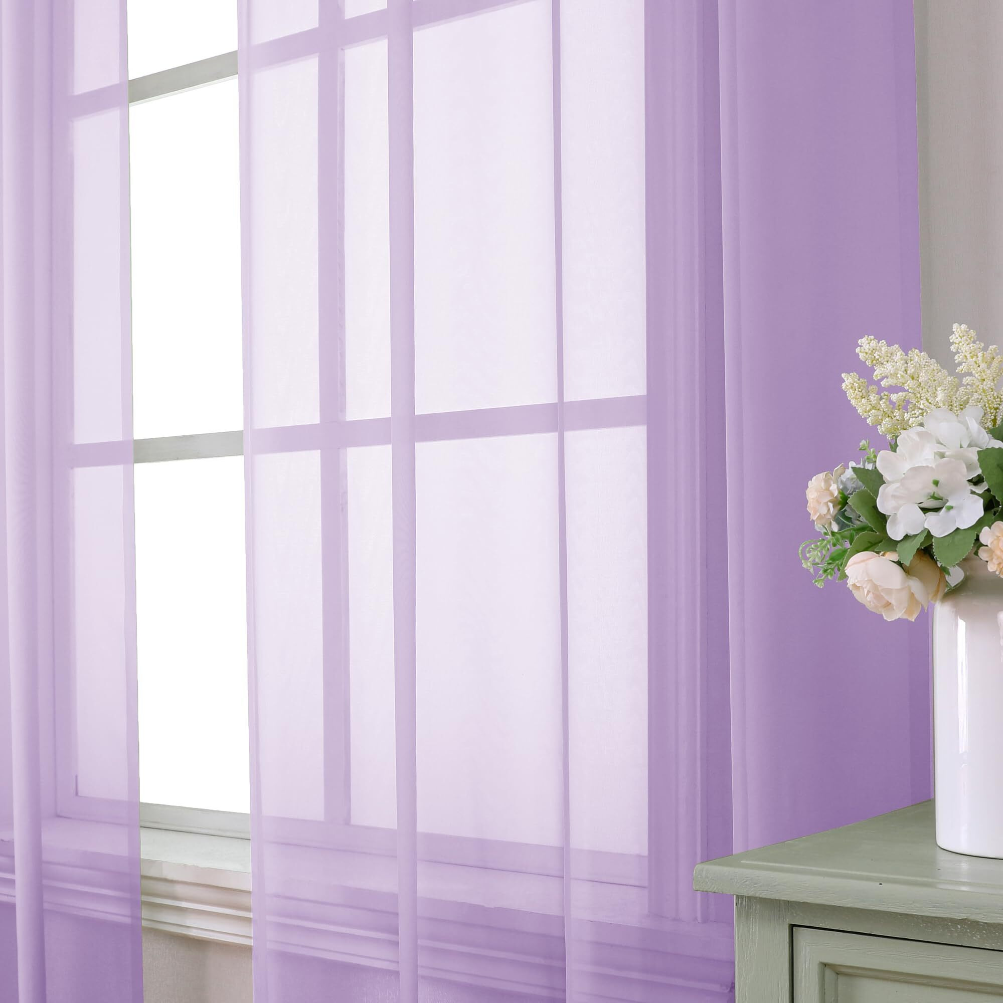 Aiyufeng Light Purple Sheer Curtain Panels Pair Sold 63 Inch Length, Light Filtering Window Curtain Drapes Treatment For Kitchen, Bedroom/Children Room, Voile Top Dual Rod Pocket, 2 Pack Of 42 X 63""