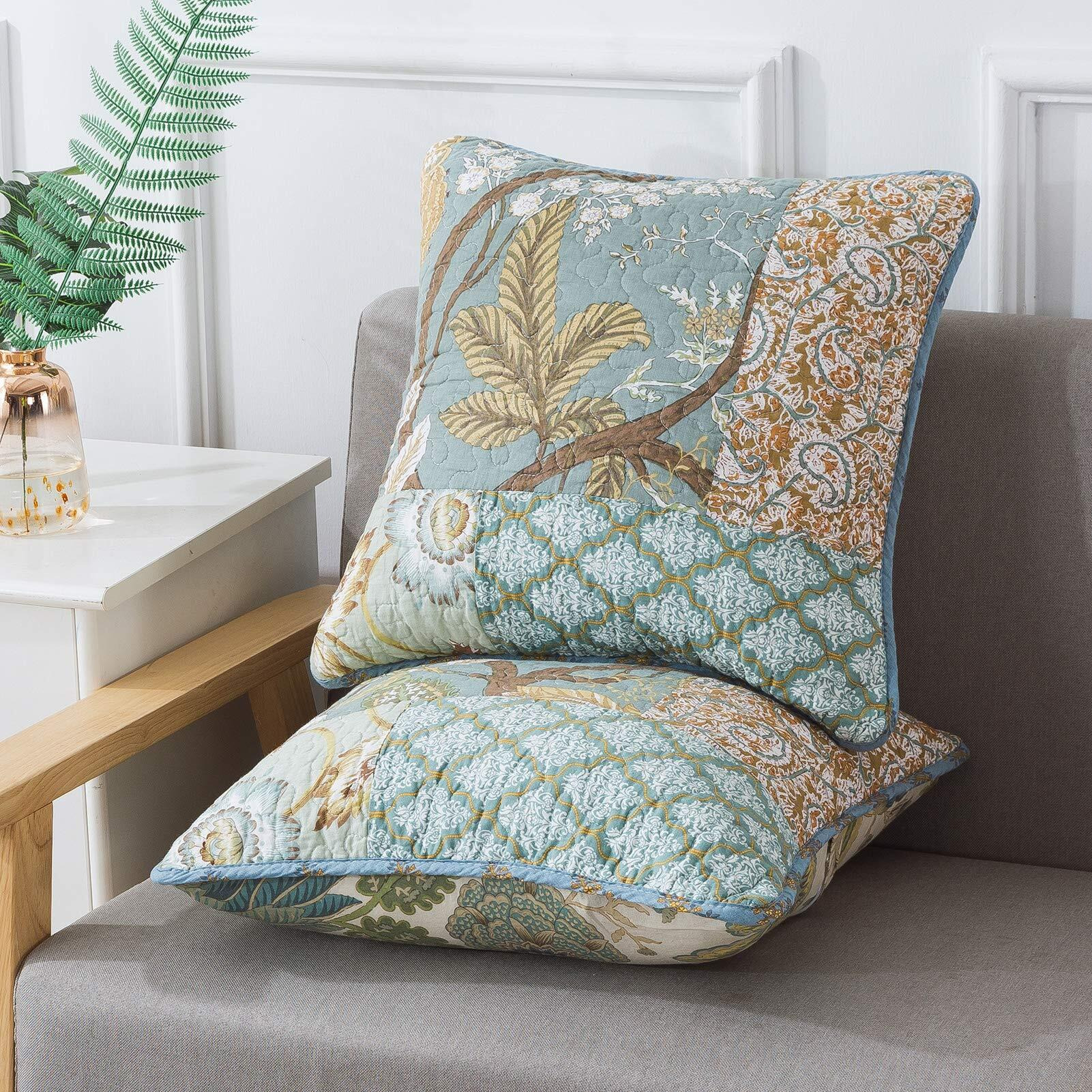 Newlake Bohemian Floral Style Cotton Throw Pillow Covers With Real Stitched Embroidery (2 Pieces, 18X18 Inch)