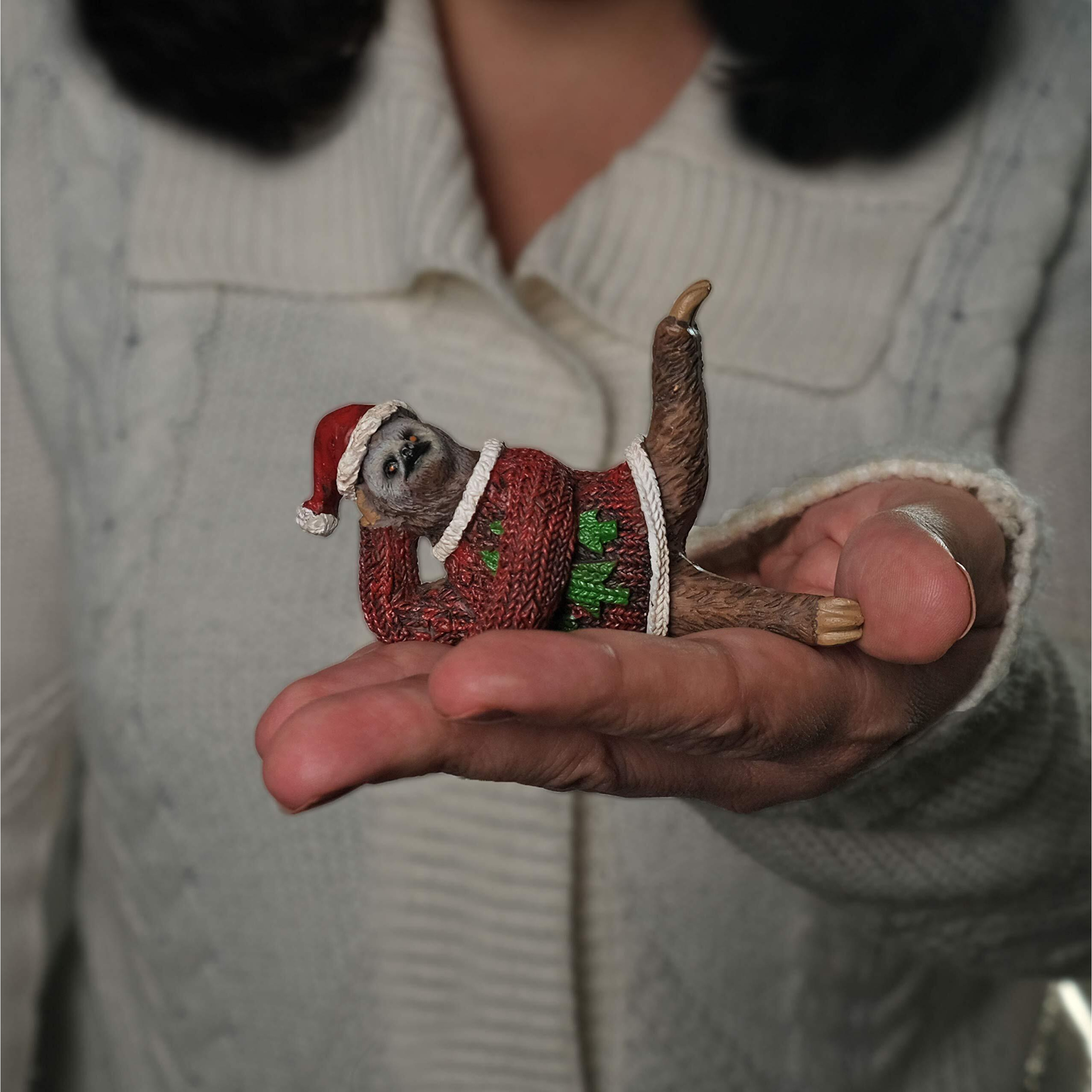 Bella Haus Design Yoga Sloth Figurines In Ugly Christmas Sweaters 3"" - Polyresin Mini Statue For X-Mas Home Decoration, Secret Santa White Elephant Gift Exchange