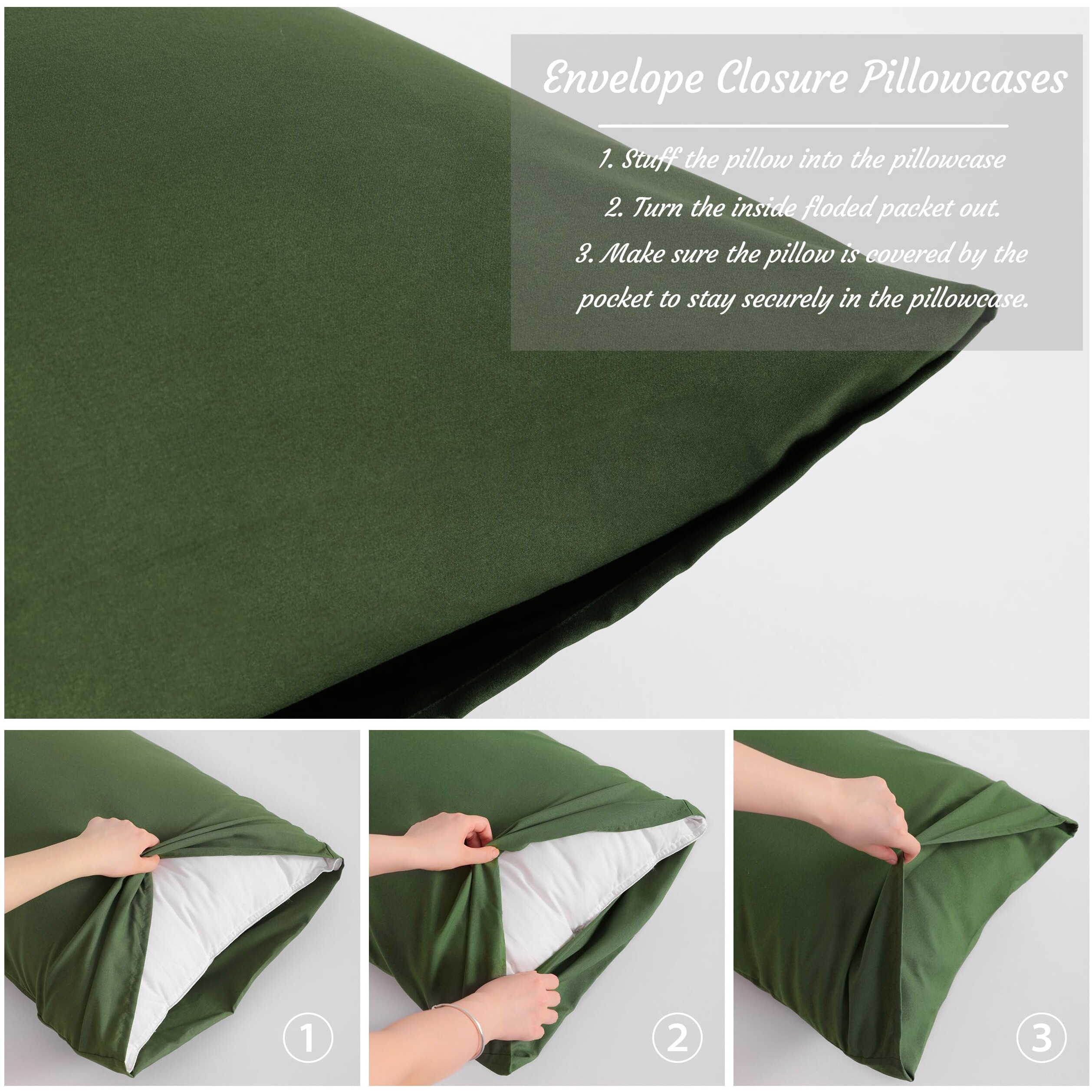 Ntbay Body Pillow Cases Set Of 2, 2 Pack Brushed Microfiber 20X54 Pillow Cases, Soft, Wrinkle, Fade, Stain Resistant Olive Green Pillow Cases With Envelope Closure, 20X54 Inches, Olive Green