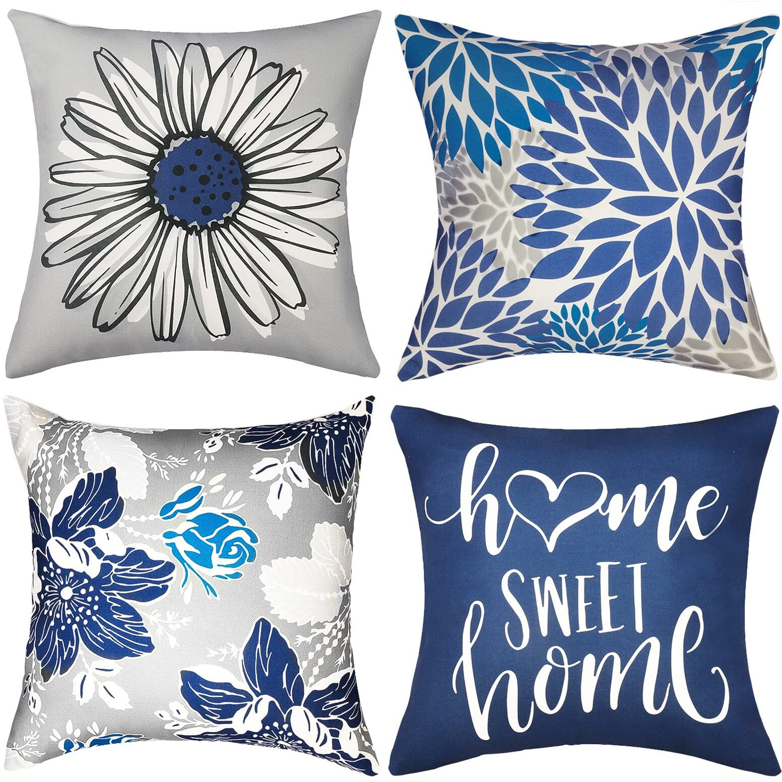 Rysmiyou Blue Pillow Covers 16X16 Inch Set Of 4 Decorative Throw Pillow Covers Couch Pillow Covers For Sofa Outdoor Throw Pillow Cover,Linen Square Pillow Case Farmhouse Room Modern Home Decor