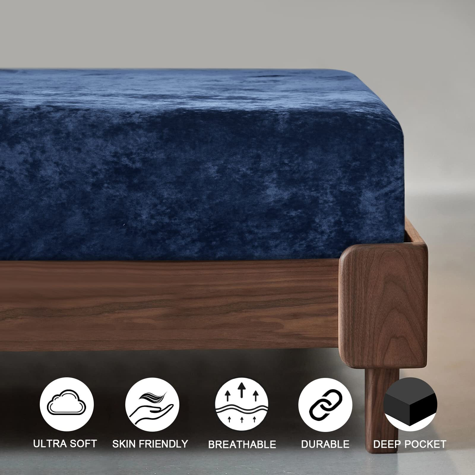 Phf Truly Velvet Fitted Sheet Full Size, 1 Pack Luxury Super Soft Cozy Comfy Fleece Bottom With 15"" Deep Pocket, Suitable For Fall Winter And Spring, No Pillowcases, Navy Blue