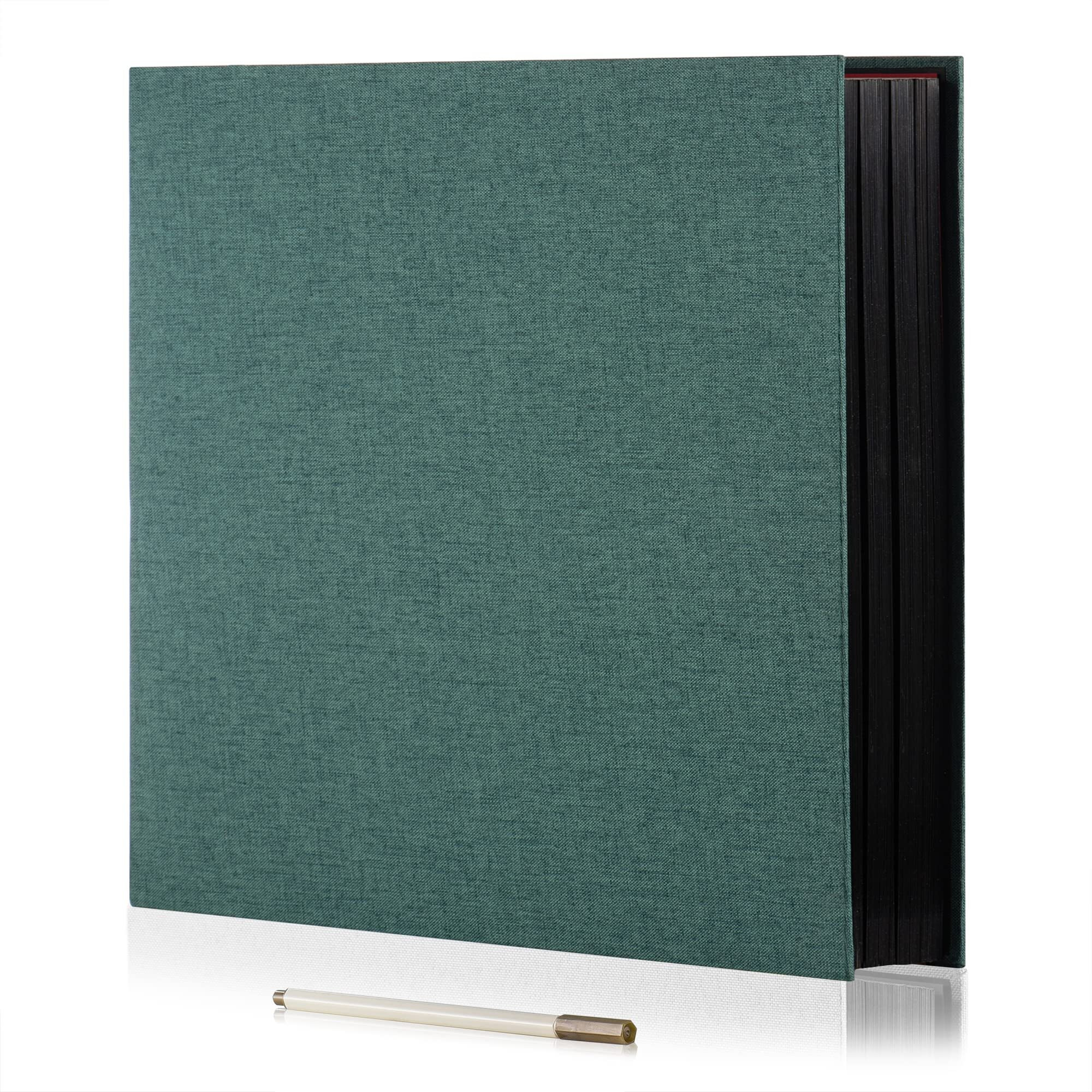 Honeytolly Large Photo Album Self Adhesive For 4X6 8X10 Magnetic Scrapbook Album Diy 60 Black Sticky Pages Linen Cover Photo Album(Dark Green)