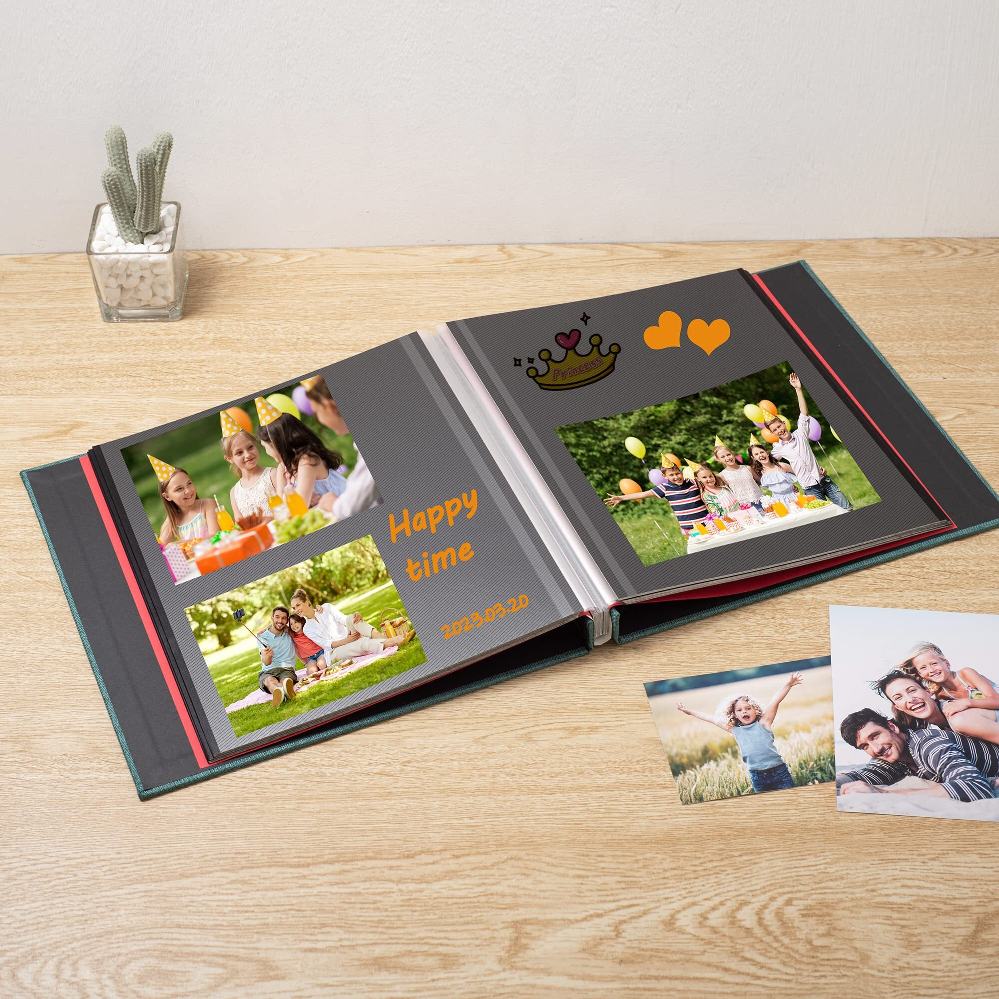 Honeytolly Large Photo Album Self Adhesive For 4X6 8X10 Magnetic Scrapbook Album Diy 60 Black Sticky Pages Linen Cover Photo Album(Dark Green)