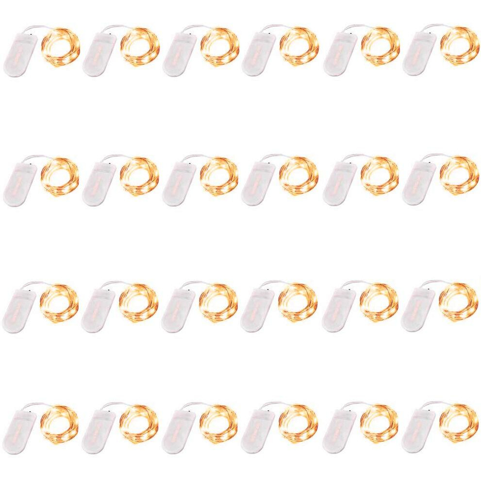 24 Pack Fairy Lights Battery Operated 6.6Ft 20 Led Mini String Lights Silver Wire Starry Lights For Diy Wedding Party Festival Halloween Christmas (Yellow)