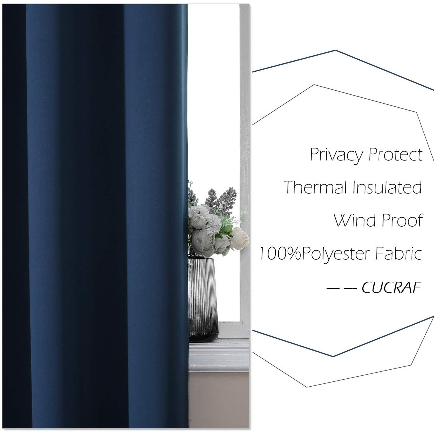 Cucraf Navy Blue Blackout Curtains 108 Inch Length 2 Panels Set, Room Darkening Curtains & Drapes For Living Room Bedroom, Thermal Insulated Light Blocking Grommet Window Curtain (W52 X L108 Inch)