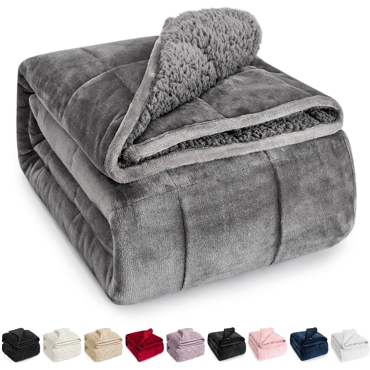 Wemore Sherpa Fleece Weighted Blanket For Adult, 15 Lbs Dual Sided Cozy Fluffy Heavy Blanket, Ultra Fuzzy Throw Blanket With Soft Plush Flannel Top, 60 X 80 Inches Grey On Both Sides