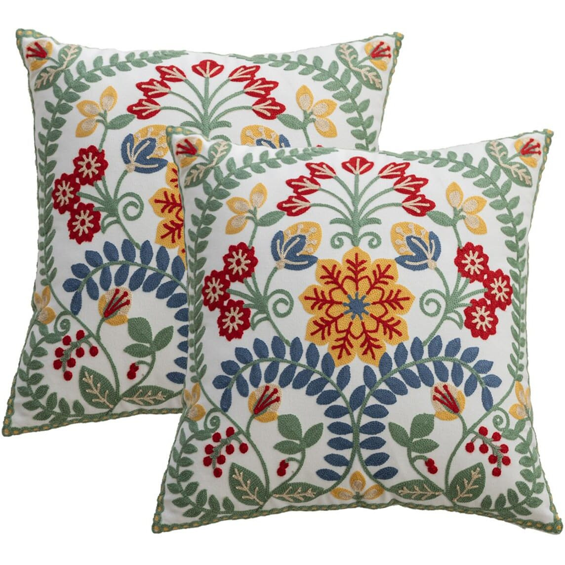 Yicabinet Pack Of 2 Throw Pillow Covers,Embroidered Pillow Case Soft Square Decorative Pillowcases For Home Sofa Couch 18X18 Inch