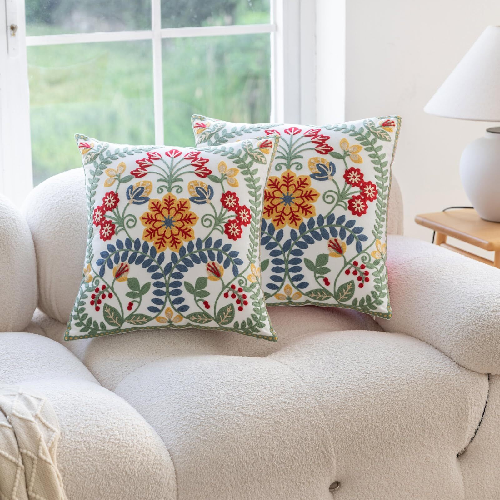 Yicabinet Pack Of 2 Throw Pillow Covers,Embroidered Pillow Case Soft Square Decorative Pillowcases For Home Sofa Couch 18X18 Inch