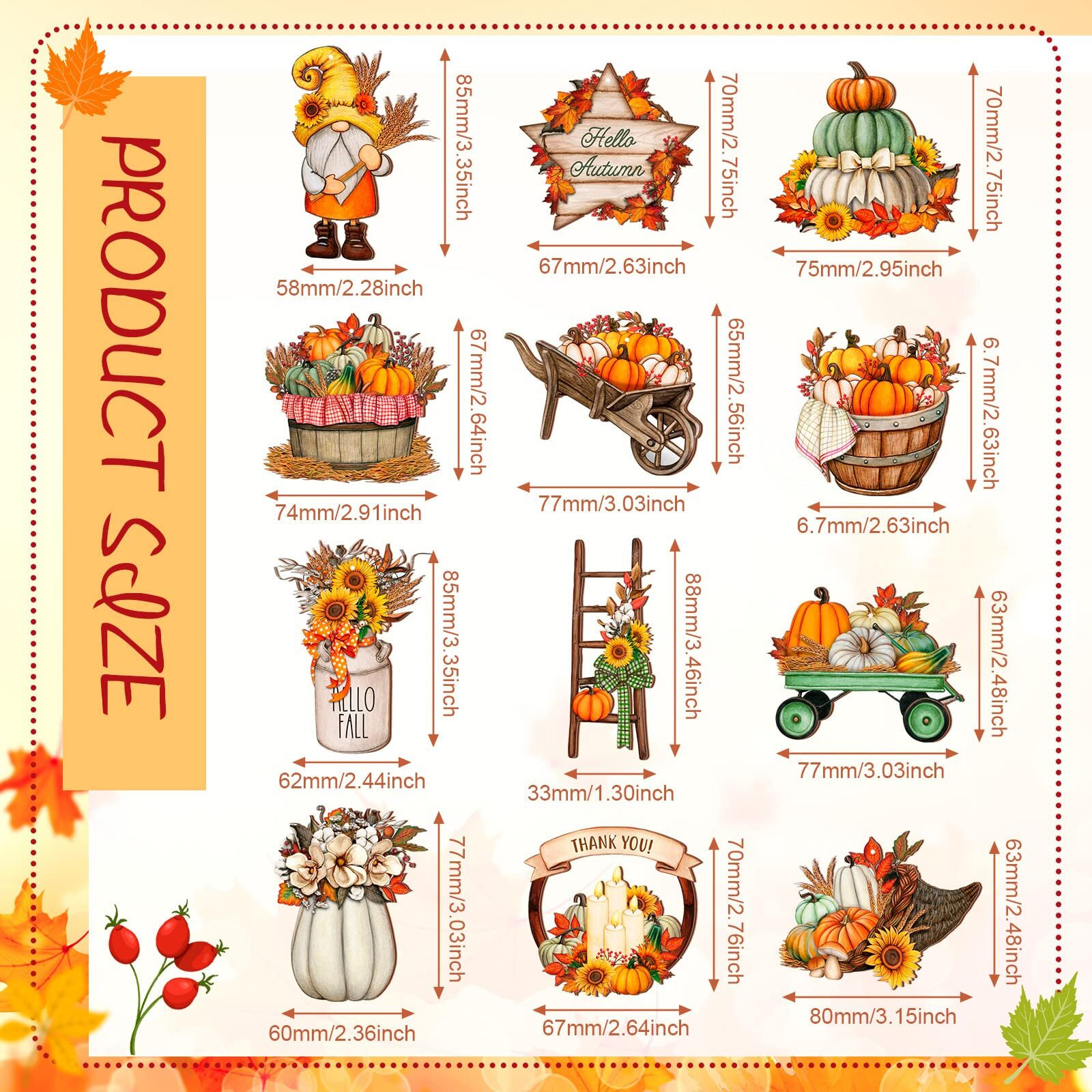 Karenhi 36 Pcs Fall Thanksgiving Wood Ornaments For Tree Thanksgiving Hanging Decorations Autumn Maple Leaf Pumpkin Truck Gnome Wood Cutout Thanksgiving Fall Decor For Home Christmas Holiday(Gnome)