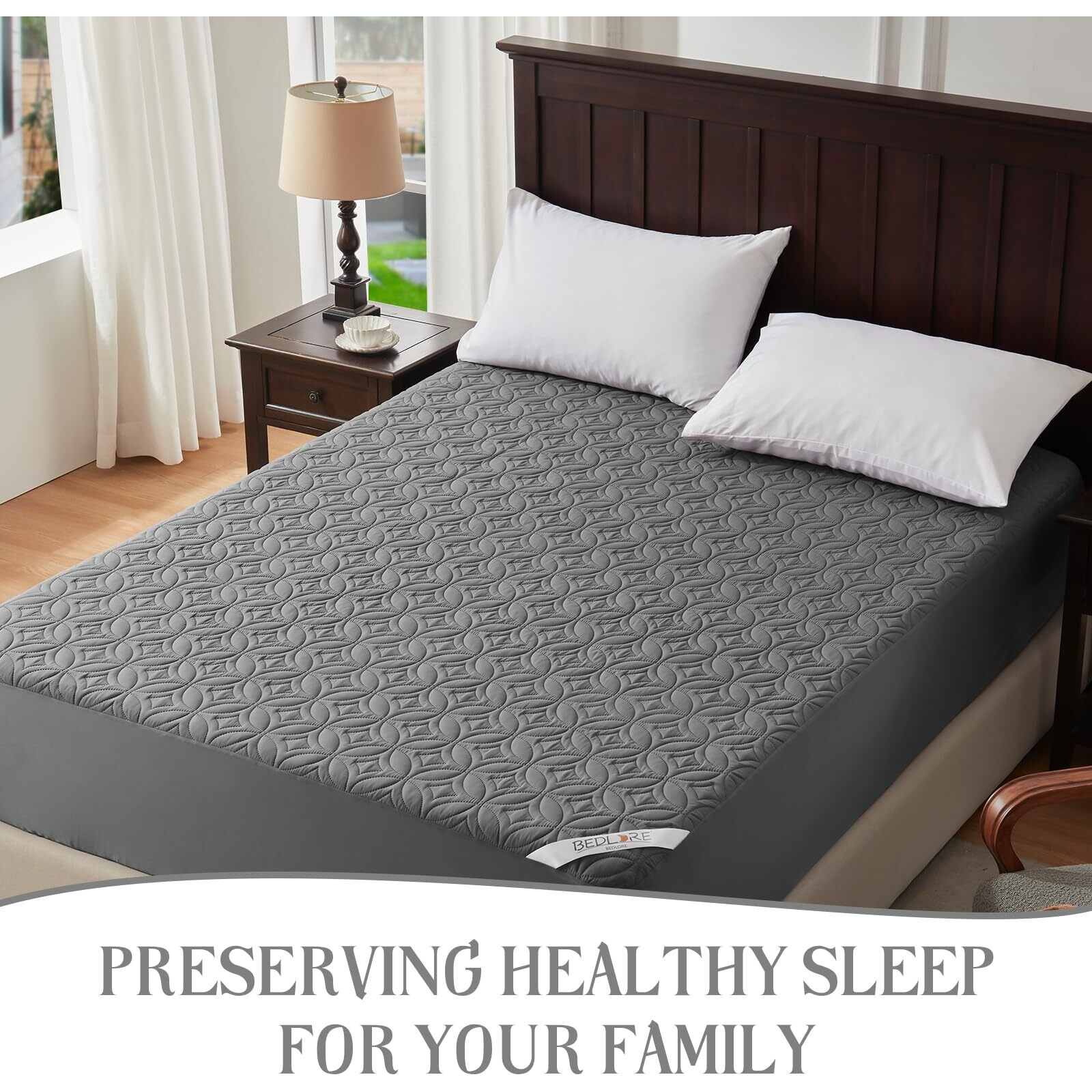 Bedlore Waterproof Mattress Protector, Queen Size Mattress Pad Noiseless With Deep Pocket 6""-18"" Depth, Soft & Breathable Dirt-Proof Bed Mattress Cover Washable For Home, Bedroom, Hotel (Gray)