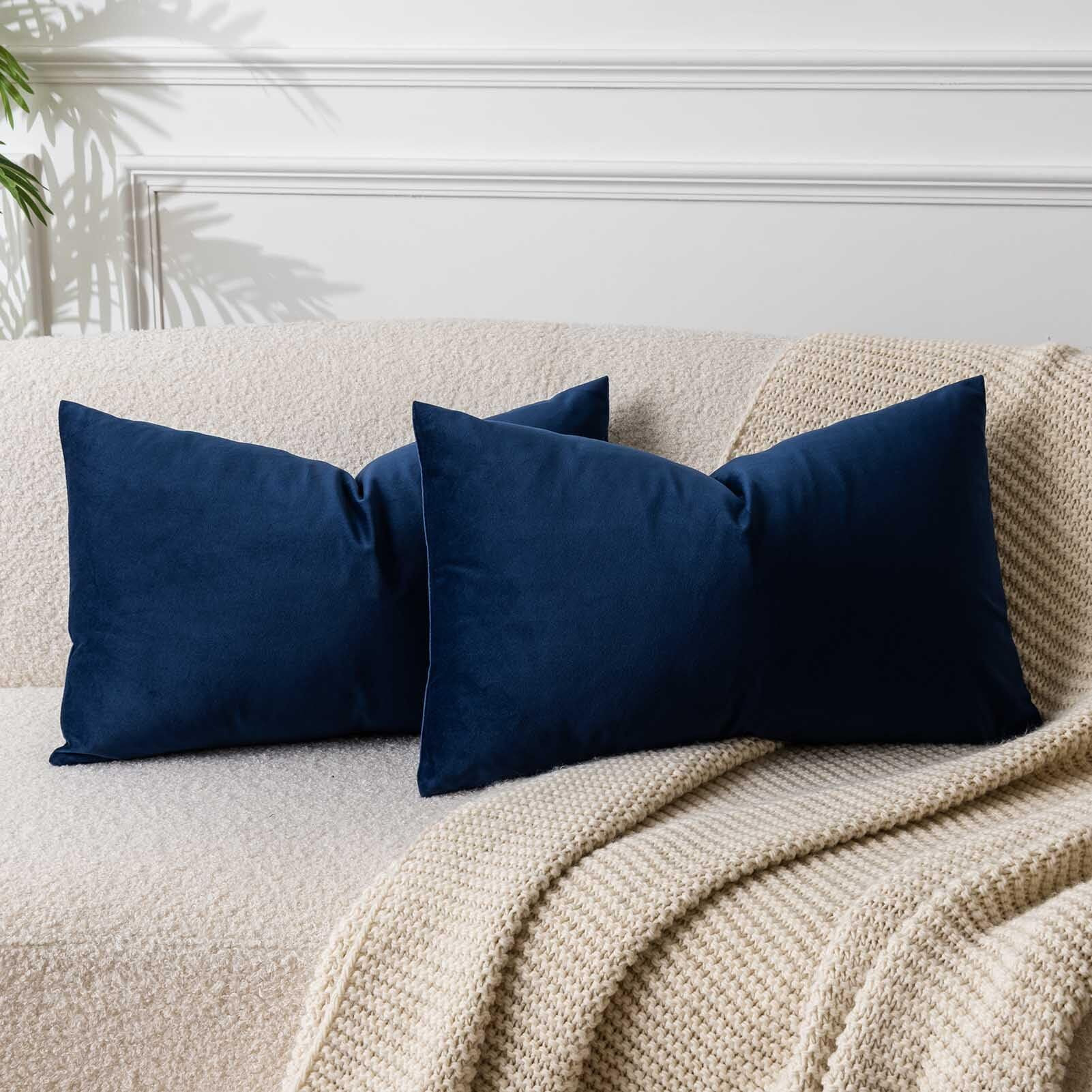 Juspurbet Navy Blue Lumbar Velvet Throw Pillow Covers 14X24 Inch Set Of 2 For Living Room Couch Sofa Bedroom Decorative Rectangle Solid Soft Cushion Cases With Invisible Zipper