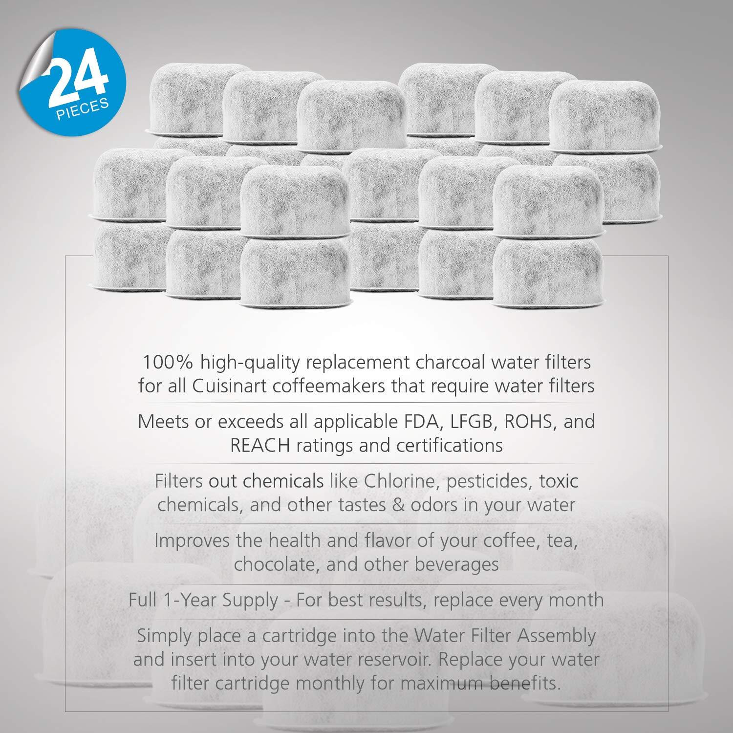 Pack Of 24 Replacement Charcoal Water Filters For Cuisinart Coffee Machines By Housewares Solutions