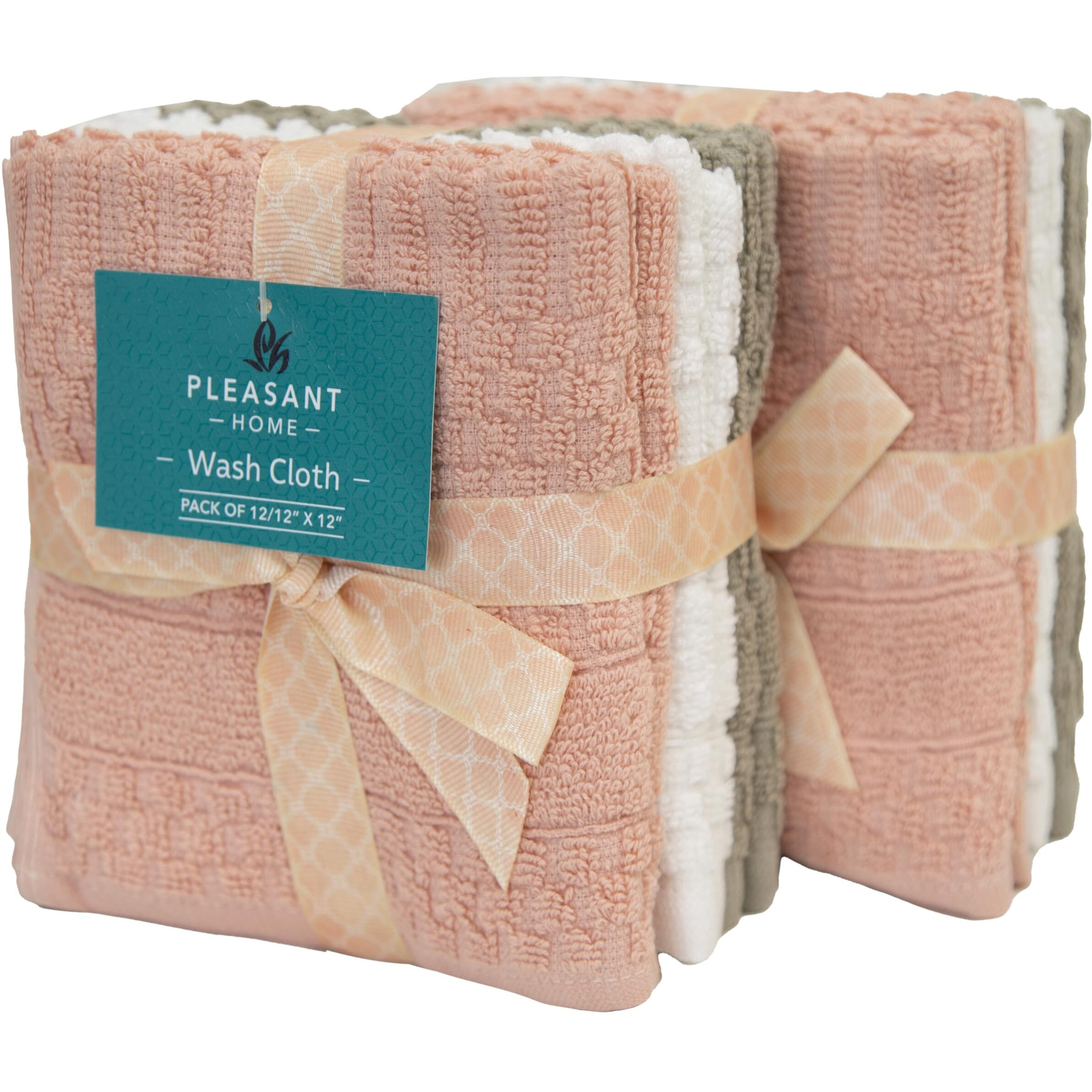 Ph Pleasant Home Diamond Wash Cloths Set - 12 Pack (12    X 12   ) - 509 Gsm - 100% Ring Spun Cotton Wash Cloth - Super Soft And Highly Absorbent Face Towels (Blush, White & Tan)