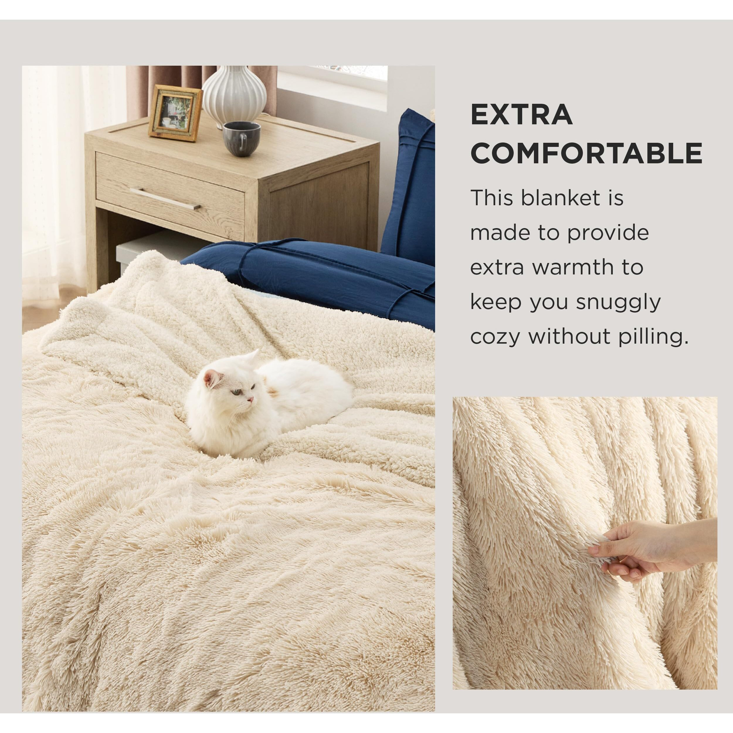 Bedsure Soft Fuzzy Faux Fur Light Khaki Throw Blanket - Cozy, Fluffy, Plush Sherpa Khaki Blanket, Furry, Shaggy Blanket For Couch, Bed, Sofa, Thick Warm Blankets For Women, 50X60 Inches, 640 Gsm