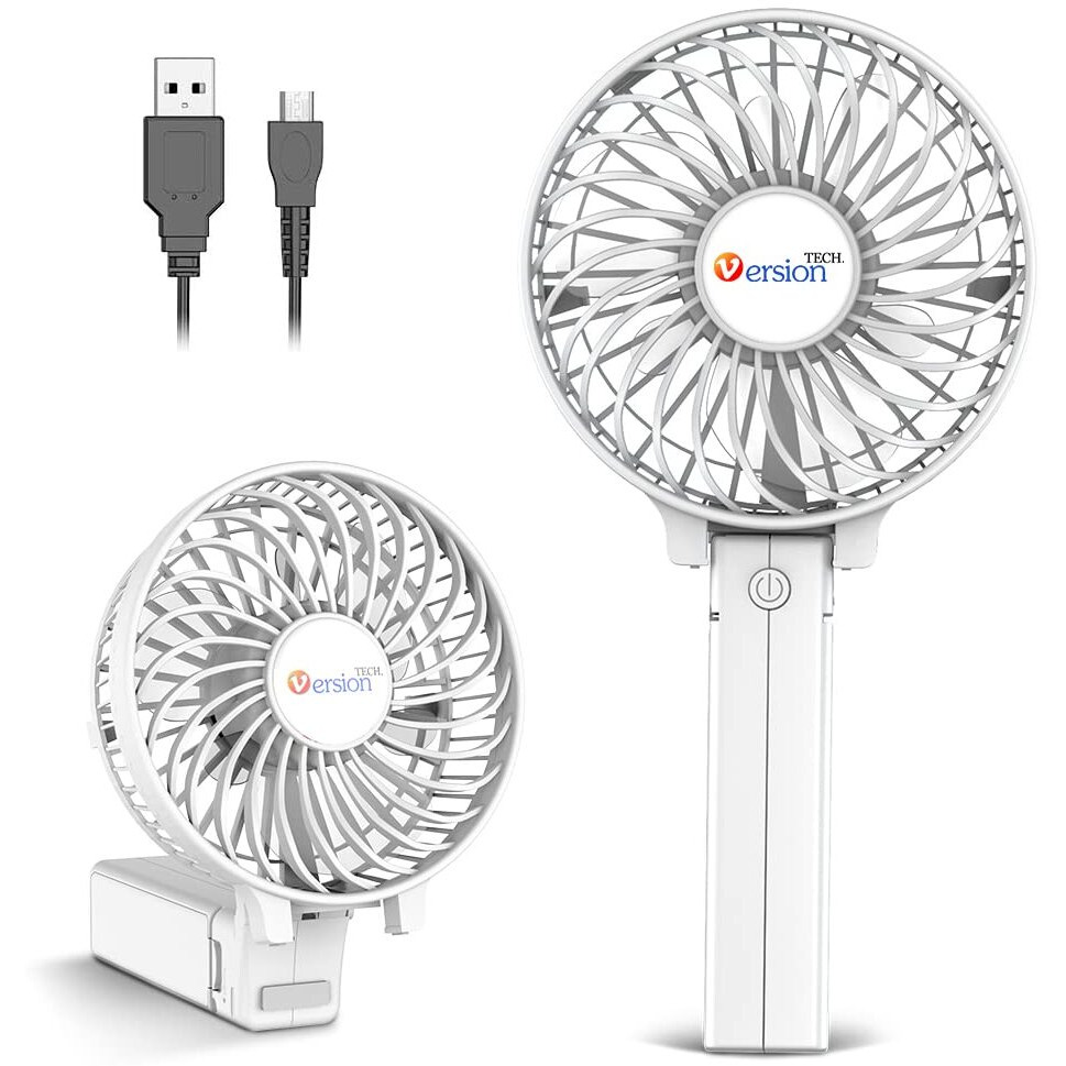Versiontech. Mini Portable Fan, Usb Battery Operated Desk Fan, Small Personal Handheld Table Fan With Usb Rechargeable Cooling Folding Electric Fan For Travel Office Room Household White