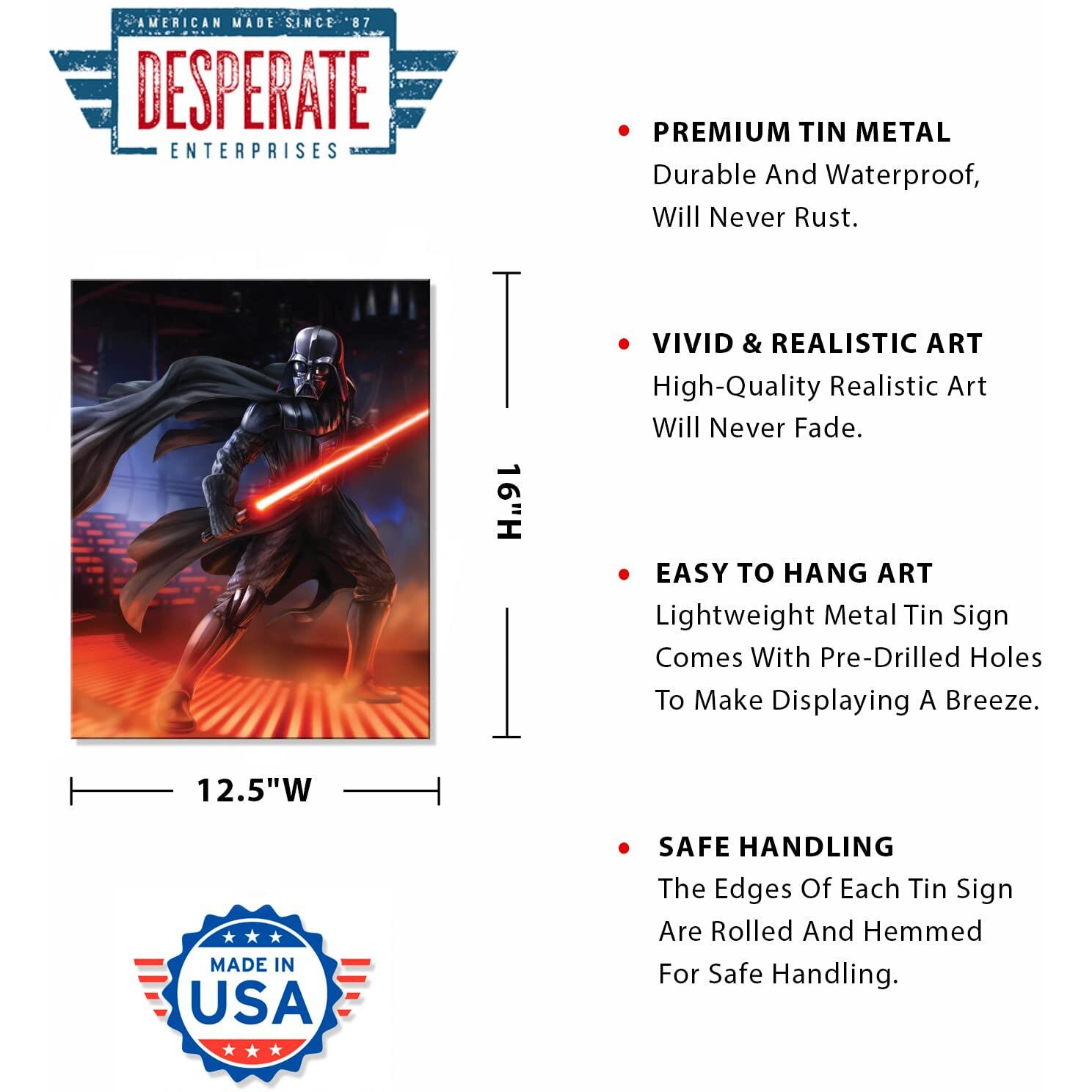 Desperate Enterprises Star Wars Darth Vader Tin Sign - Nostalgic Vintage Metal Wall Decor - Made In Usa