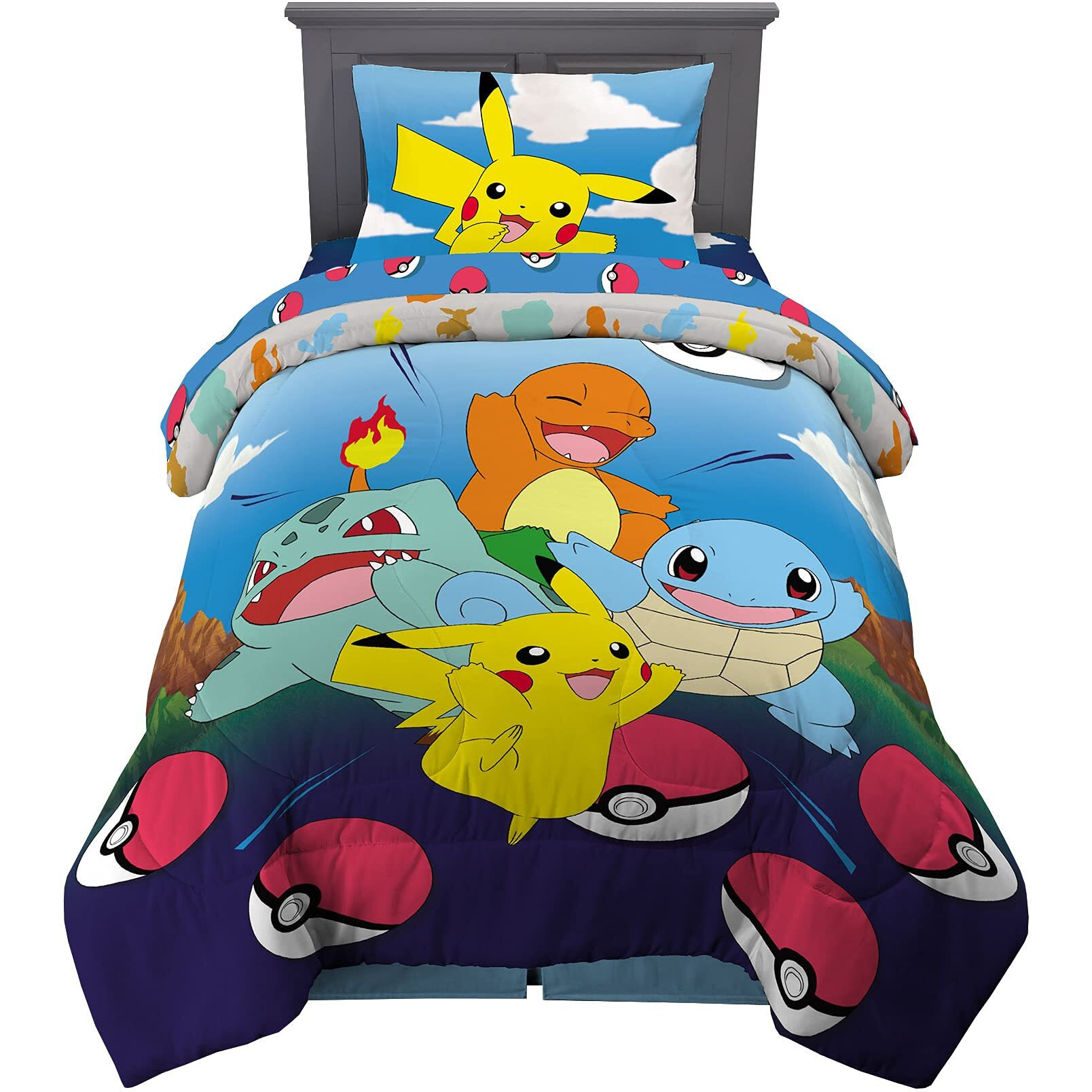 Franco Kids Bedding Super Soft Comforter And Sheet Set, 4 Piece Twin Size, Pokemon (Prints May Vary)