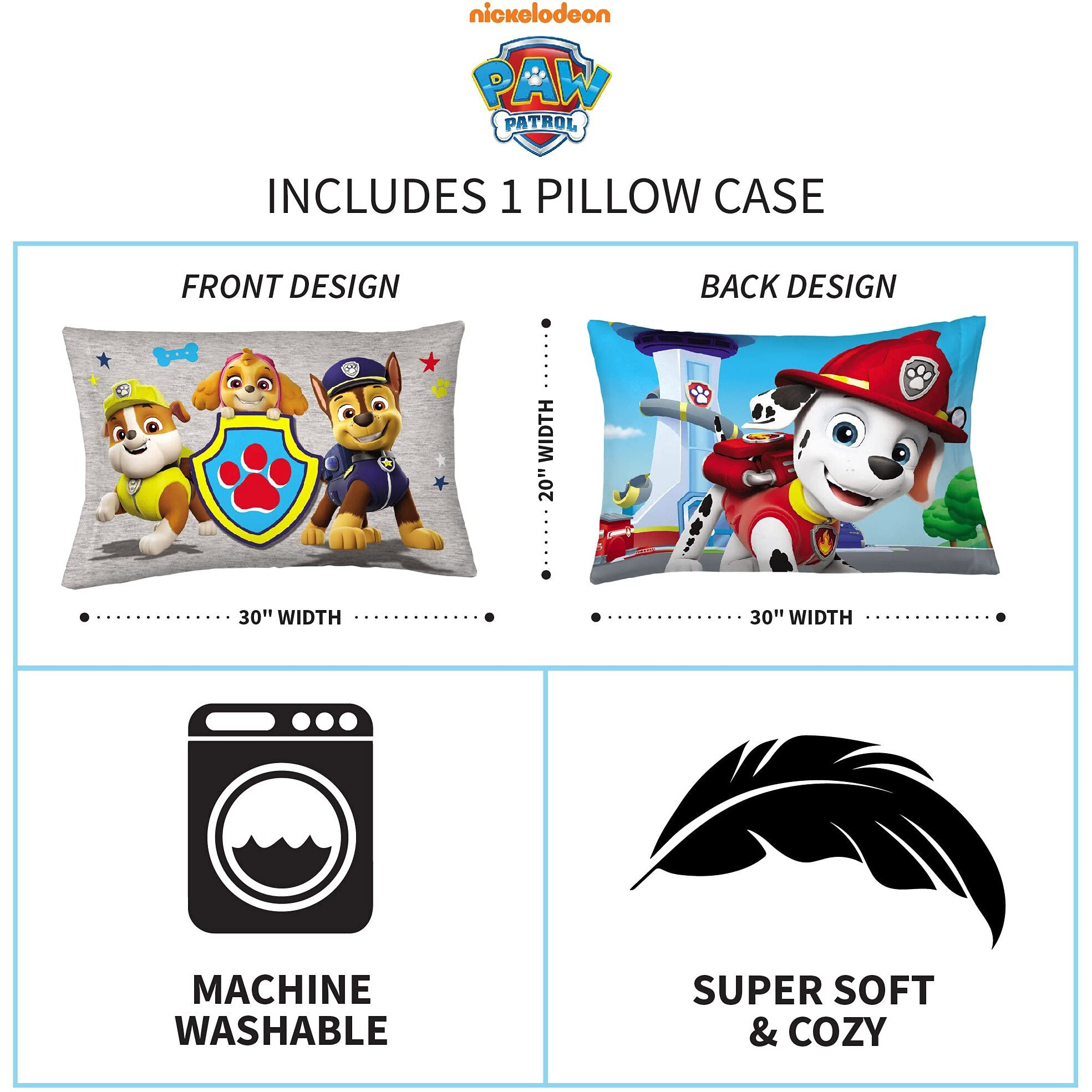 Franco Kids Bedding Super Soft Microfiber Reversible Pillowcase, 20 In X 30 In, Paw Patrol (Prints May Vary)