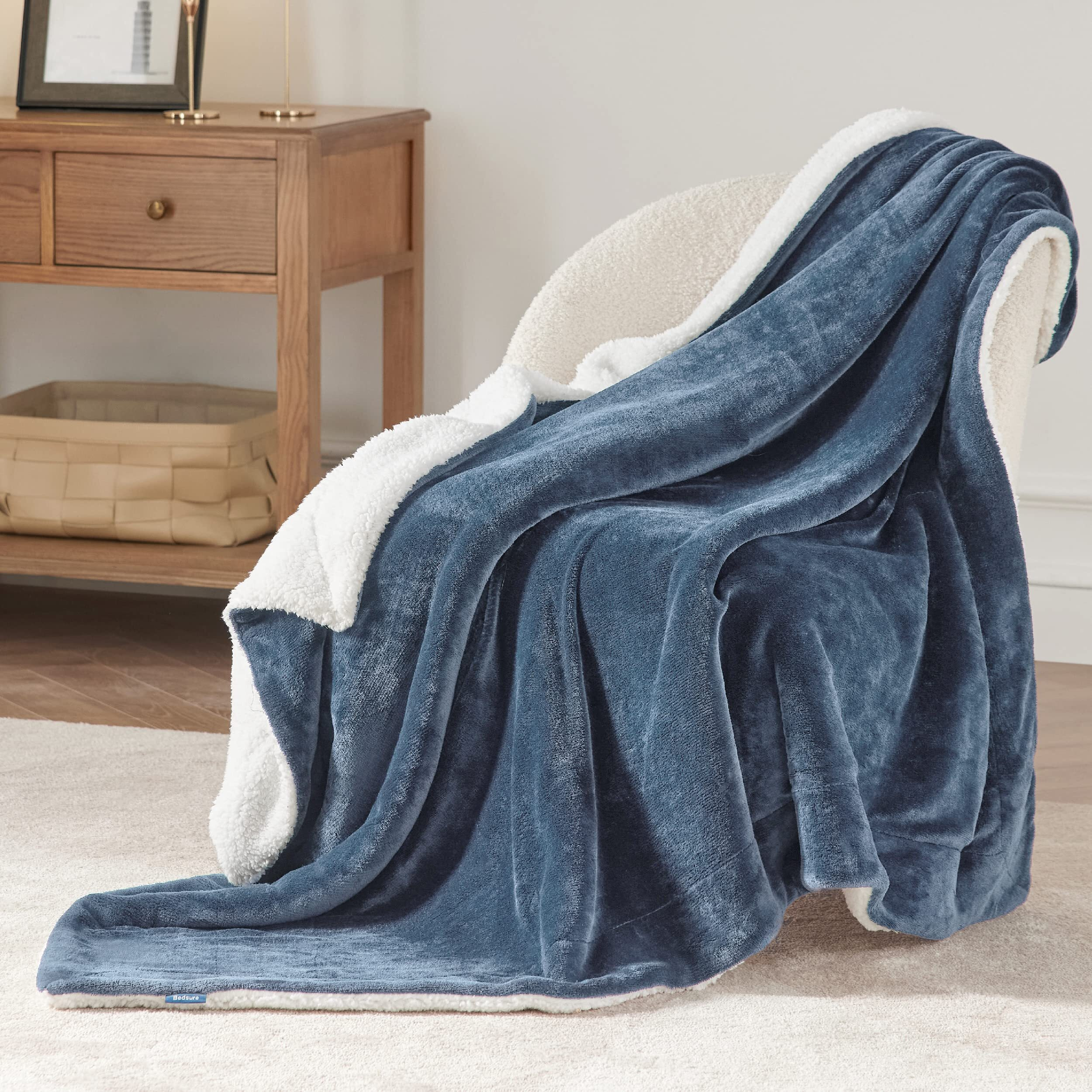 Bedsure Sherpa Fleece Throw Blanket For Couch - Thick And Warm Blanket For Winter, Soft Fuzzy Plush Throw Blanket For All Seasons, Slate Blue, 50X60 Inches