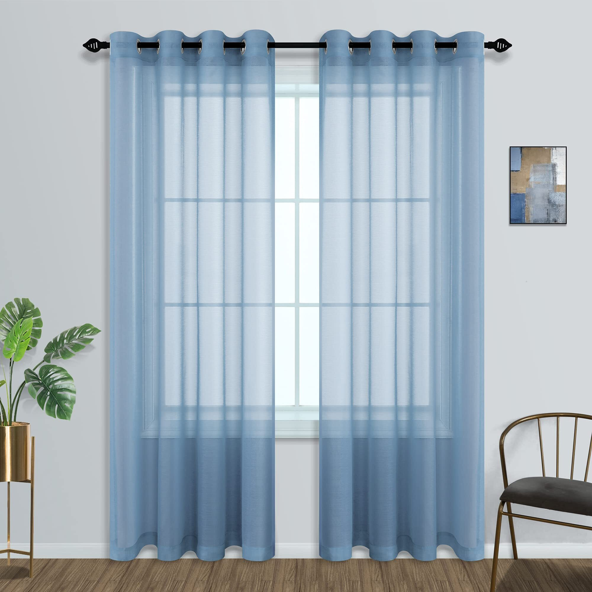 Mrs.Naturall Dusty Blue Curtains 84 Inch Length For Living Room 2 Panels Set Grommet Window Sheer Curtain Panels For Bedroom 52 X 84 Inches Long Blue Gray Grey Color