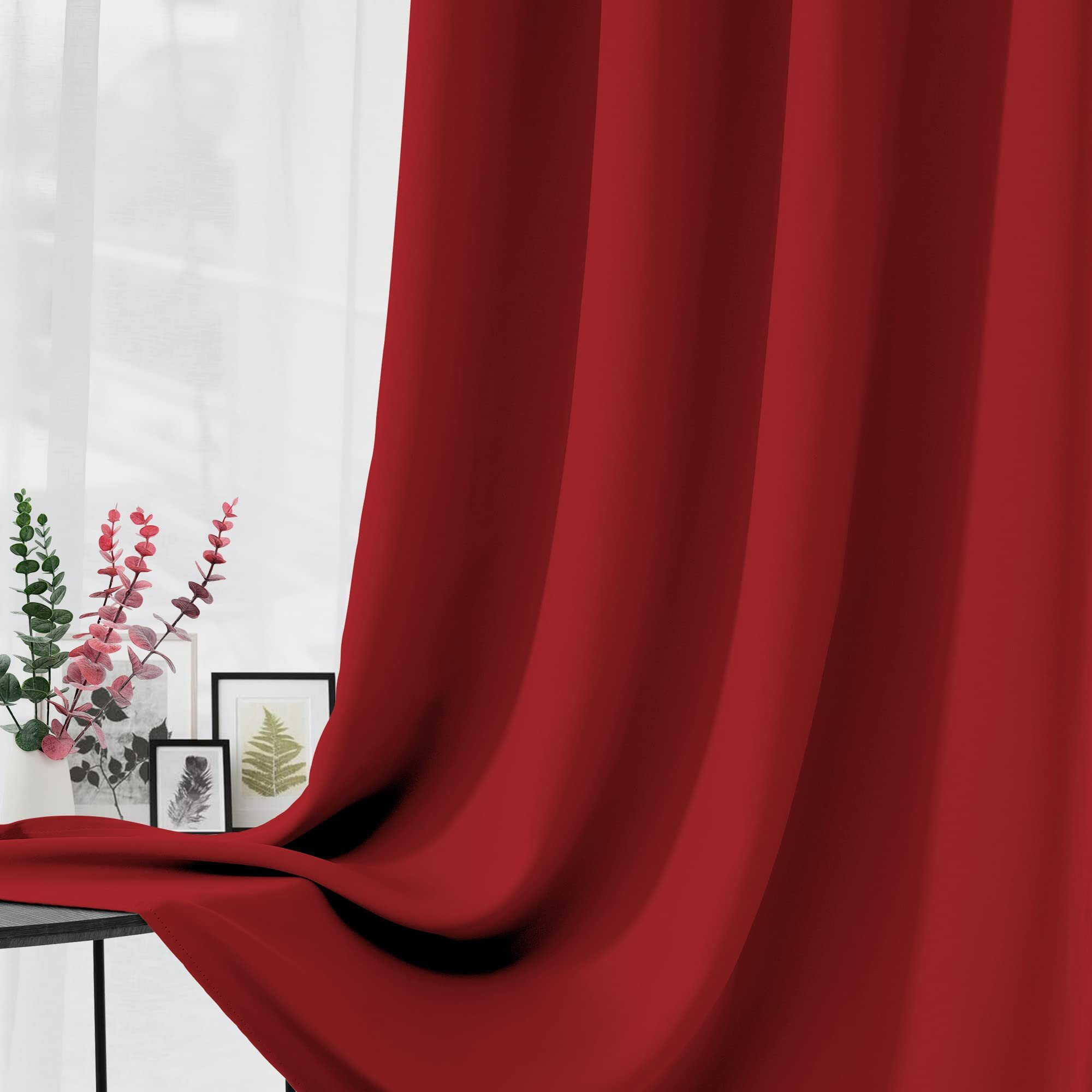 Cucraf Red Blackout Curtains 90 Inch Length 2 Panels Set, Room Darkening Curtains & Drapes For Living Room Bedroom, Thermal Insulated Light Blocking Grommet Window Curtain (W52 X L90 Inch)