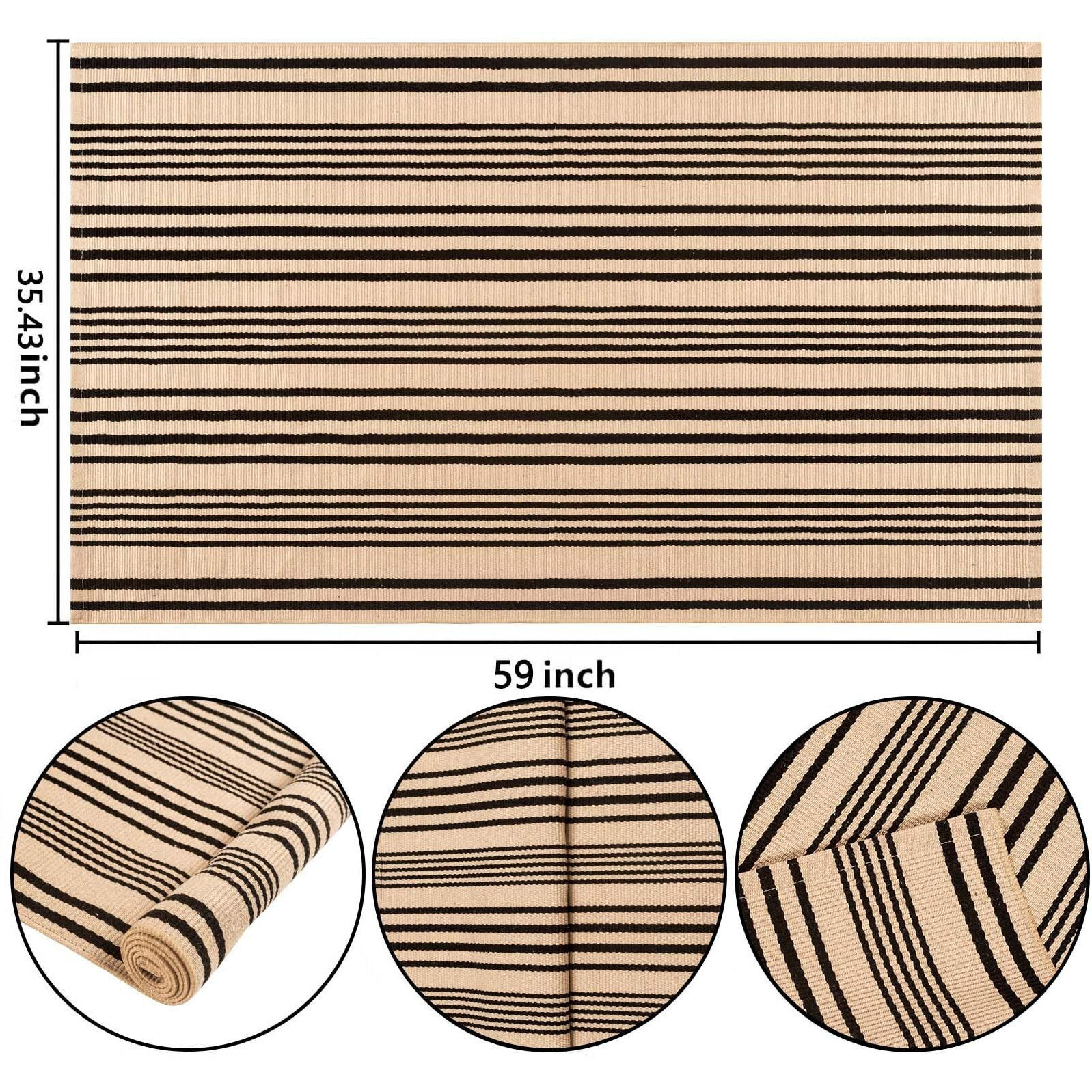 Buagetup Outdoor Rug 3'X 5',Tan Striped Washable Area Rug Hand-Woven Cotton Washable Rug Machine Washable Indoor/Outdoor Area Rug Floor Mat For Farmhouse Living Room Bedroom