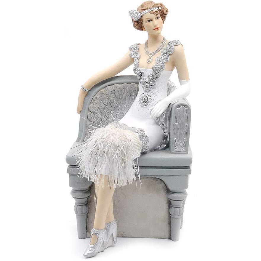 Comfy Hour Glamour Elegance Victorian Style Lady Collection Lady Sitting On Sofa Chair Collectible Figurine, 10- Inch Height, Silvery, Polyresin