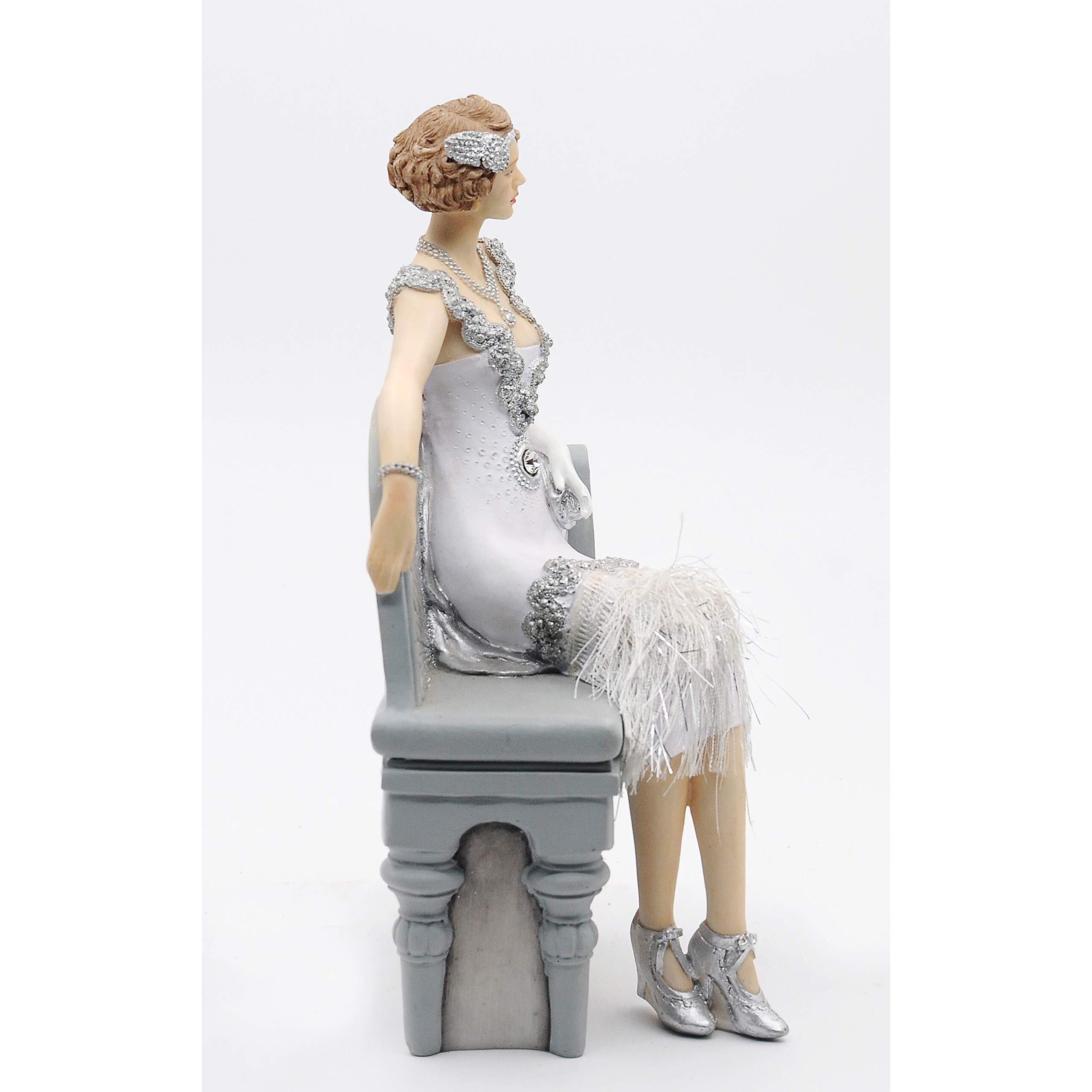 Comfy Hour Glamour Elegance Victorian Style Lady Collection Lady Sitting On Sofa Chair Collectible Figurine, 10- Inch Height, Silvery, Polyresin