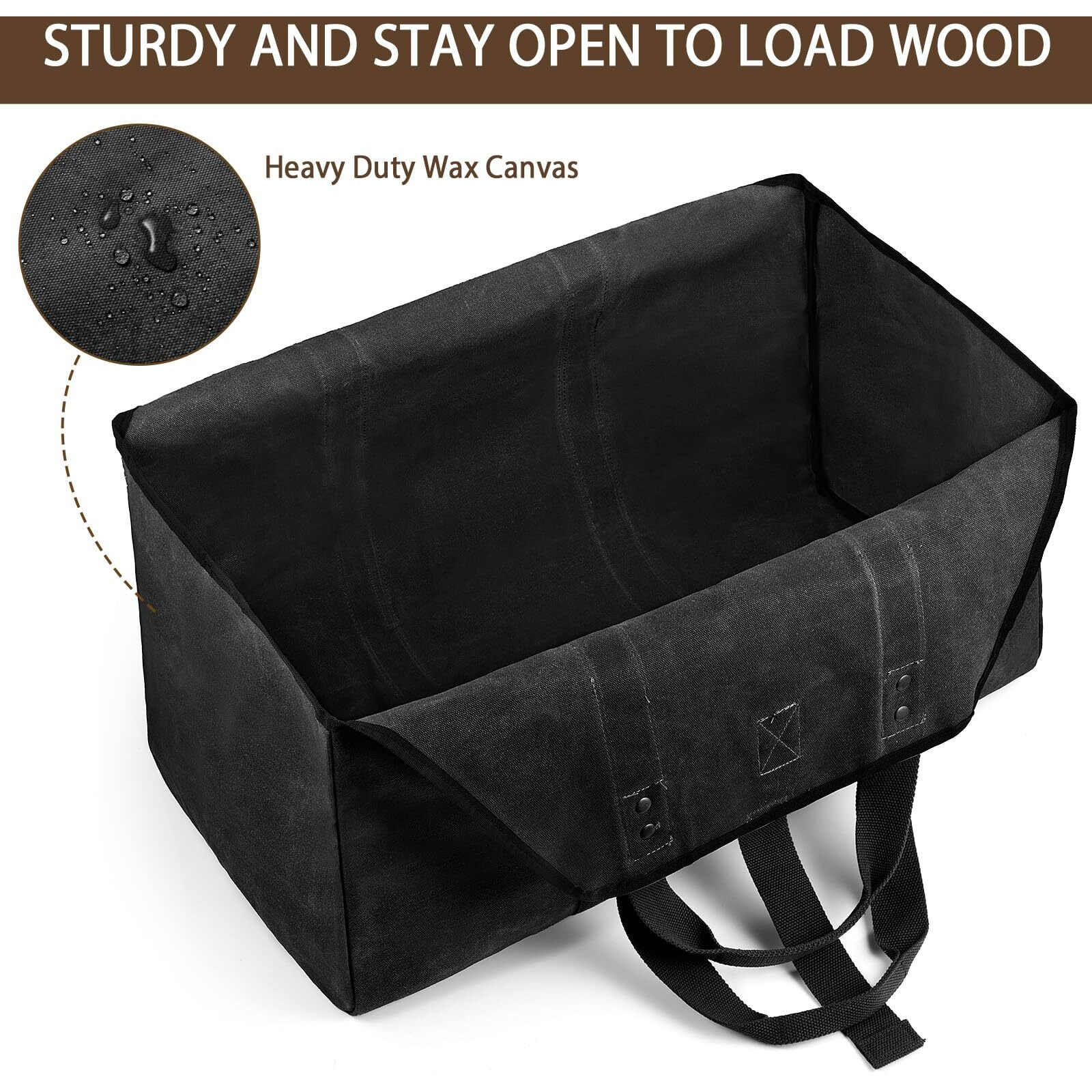 Bonthee Extra Large Waterproof Firewood Log Carrier Canvas Firewood Holder Indoor With Shoulder Strap And Top Handles Contained Weight-Relief Pad For Easy Carry - Black