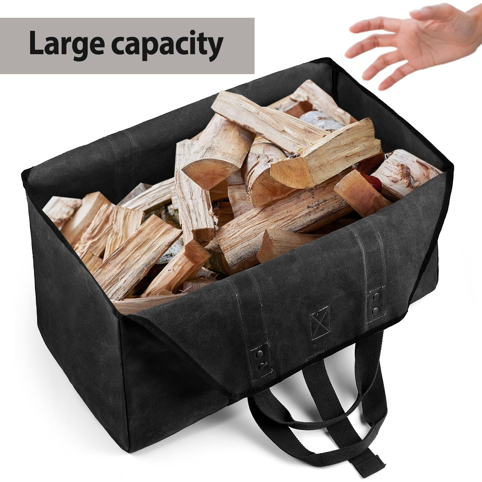 Bonthee Extra Large Waterproof Firewood Log Carrier Canvas Firewood Holder Indoor With Shoulder Strap And Top Handles Contained Weight-Relief Pad For Easy Carry - Black