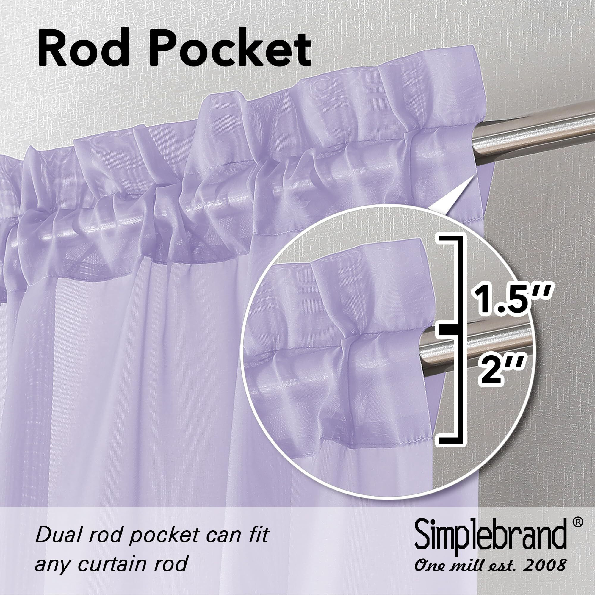Simplebrand Lavender Sheer Curtains 63 Inch Length 2 Panels, Rod Pocket Solid Color Window Sheer Curtain Panels, Elegant Curtains & Drapes For Living Room, Bedroom 2 Panels (42"" W X 63"" L)