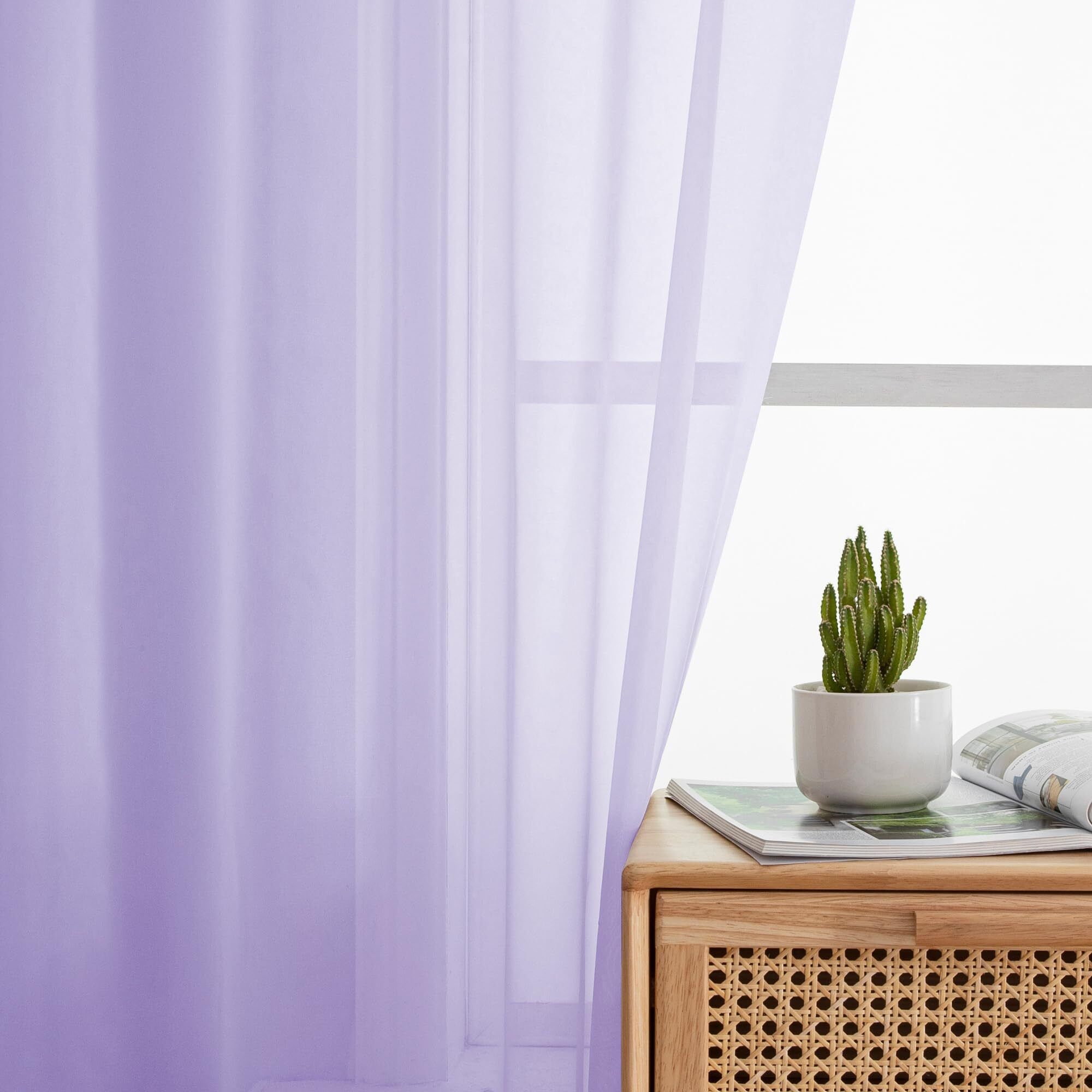 Simplebrand Lavender Sheer Curtains 63 Inch Length 2 Panels, Rod Pocket Solid Color Window Sheer Curtain Panels, Elegant Curtains & Drapes For Living Room, Bedroom 2 Panels (42"" W X 63"" L)
