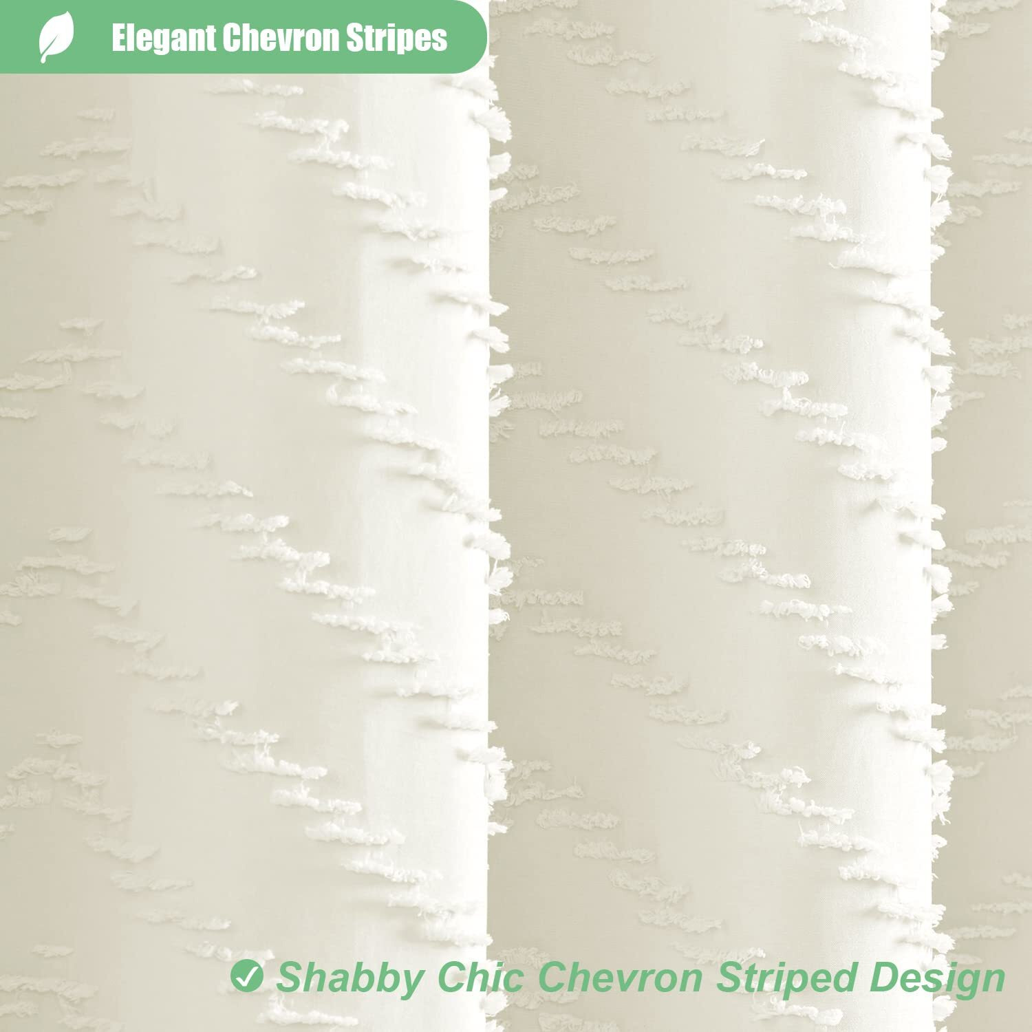 Dynamene Stall Fabric Shower Curtain, 60X72 Inch Narrow Boho Tufted Chevron Striped Cloth Bathroom Shower Curtain, Weighted Neutral Waterproof Shower Curtain Set With 10 Hooks, Wrinkle Free, Cream