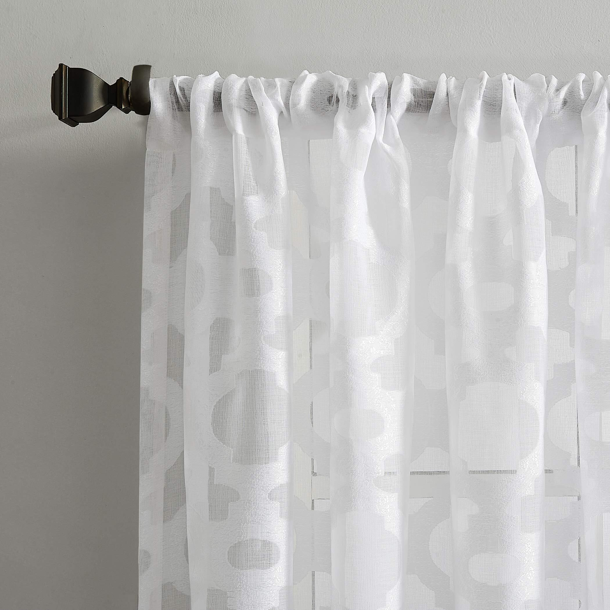 No. 918 Yvette Trellis Jacquard Sheer Rod Pocket Curtain Panel, 52"" X 84"", White