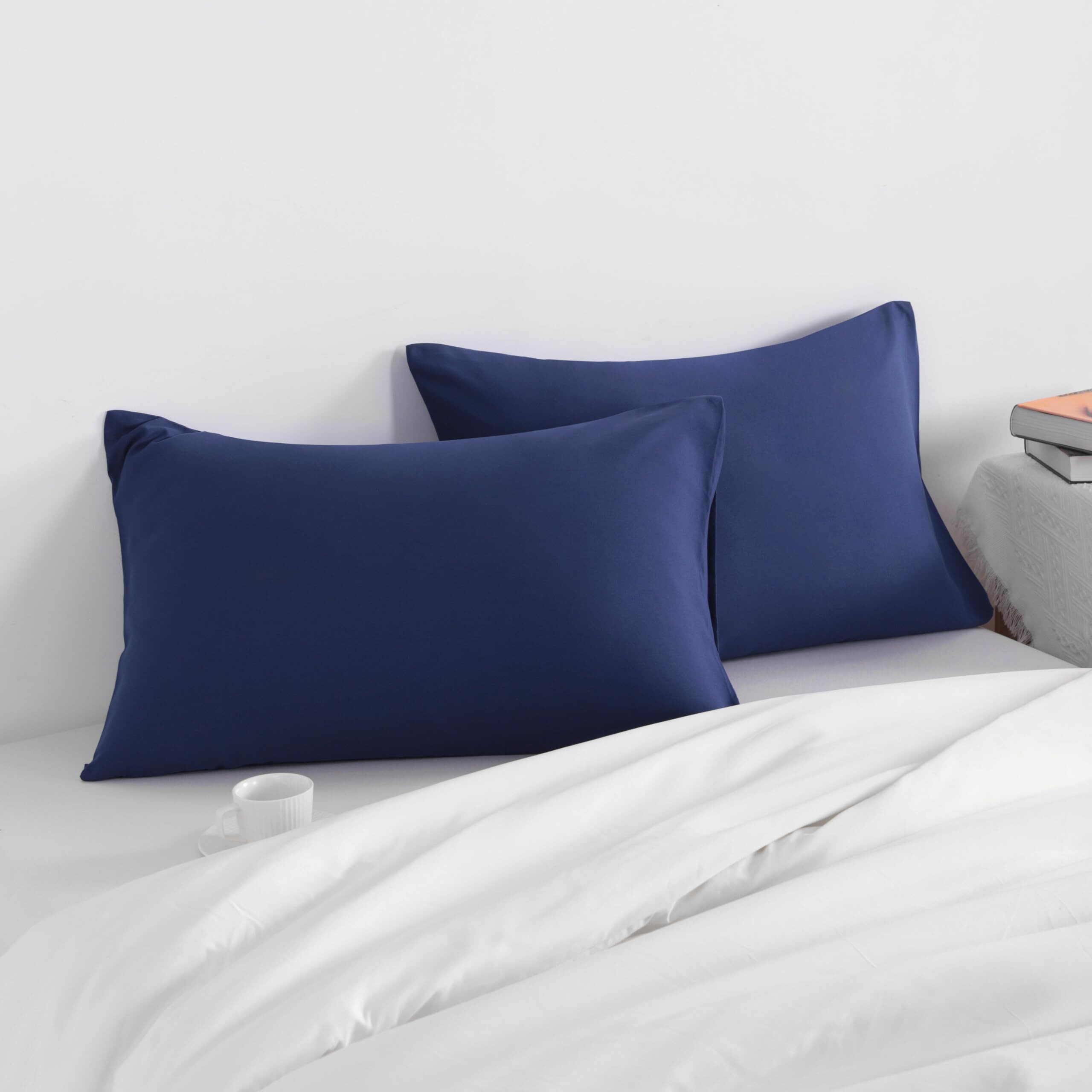 Ntbay King Pillow Cases Set Of 2, 2 Pack Brushed Microfiber 20X40 Pillow Cases, Soft, Wrinkle, Fade, Stain Resistant Navy Blue Pillow Cases With Envelope Closure, 20X40 Inches, Navy Blue