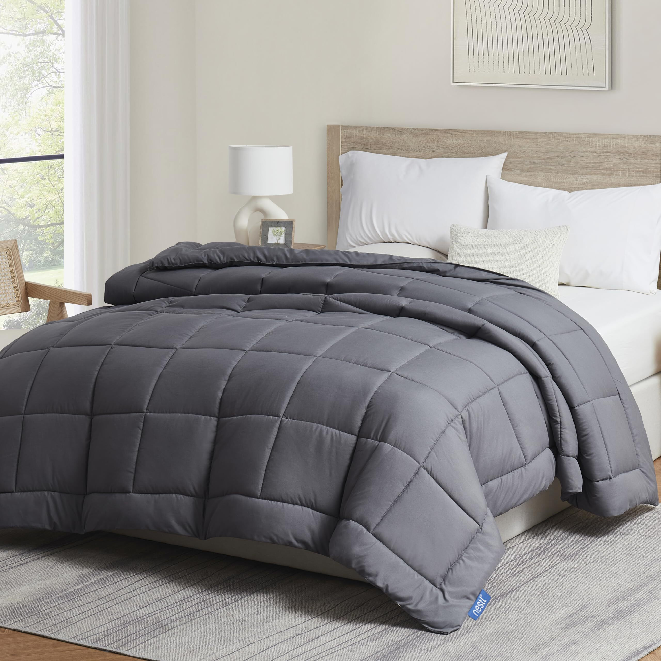 Nestl Comforter Duvet Insert, Quilted Down Alternative Comforter Full Size, All Season Grey Comforter Full Duvet Inserts, Full Size Comforter With Corner Tabs, Duvet Insert Full Bed Comforter