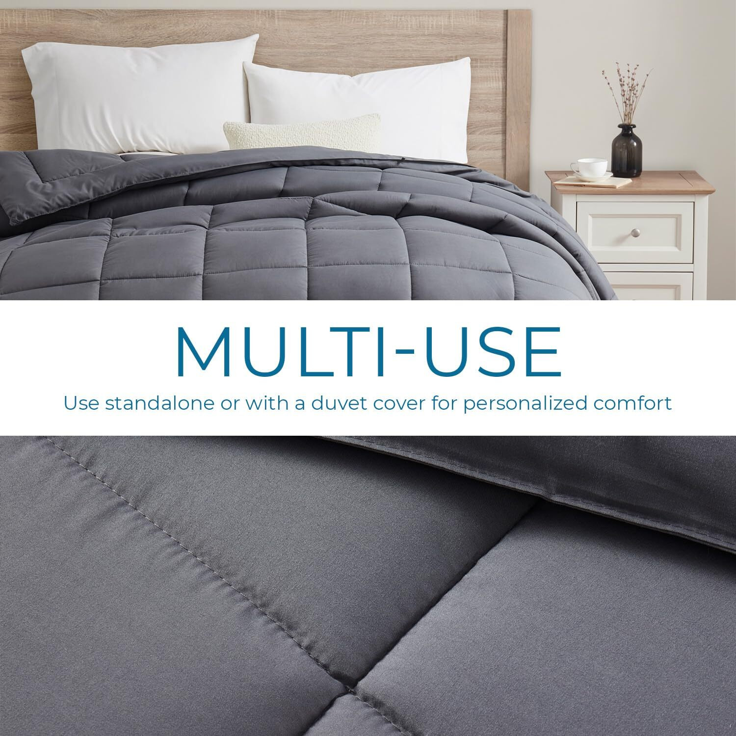 Nestl Comforter Duvet Insert, Quilted Down Alternative Comforter Full Size, All Season Grey Comforter Full Duvet Inserts, Full Size Comforter With Corner Tabs, Duvet Insert Full Bed Comforter